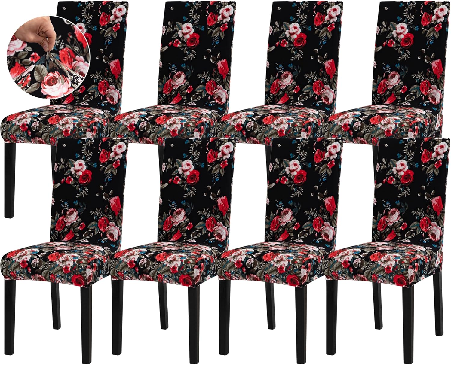 Sufdari Dining Chair Covers,Kitchen Cover,Parsons Slipcover,Spandex Protectors for Room Stretch Chairs Cover Set of 4 -Gray