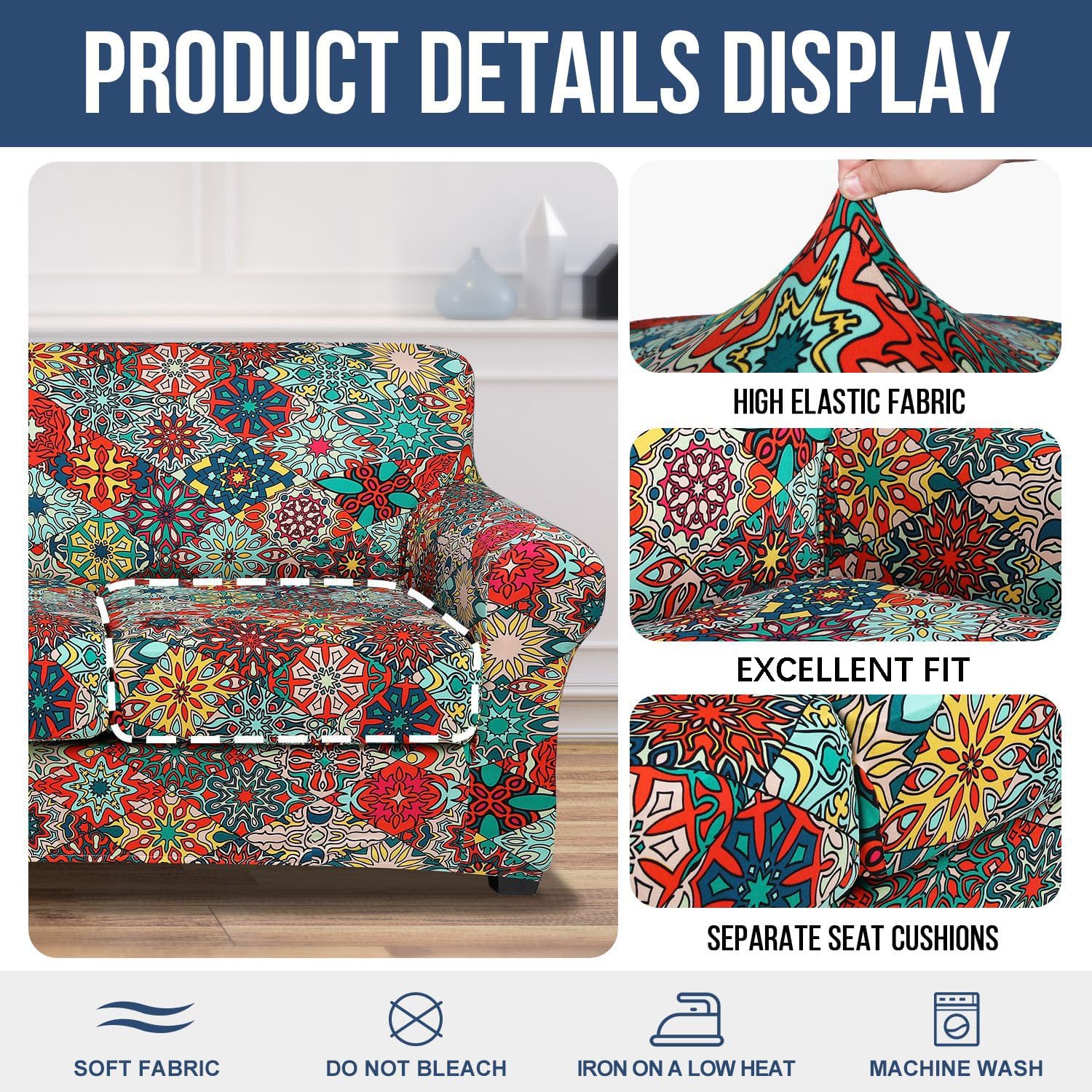 hyha Couch Covers, Chair/Sofa Covers, Floral Pattern, Stretch, Printed, 2 Pieces, Armchair Slipcover, Separate Couch Cushion Slipcover, Furniture Protector for Dogs(Armchair, Paisley Floral)