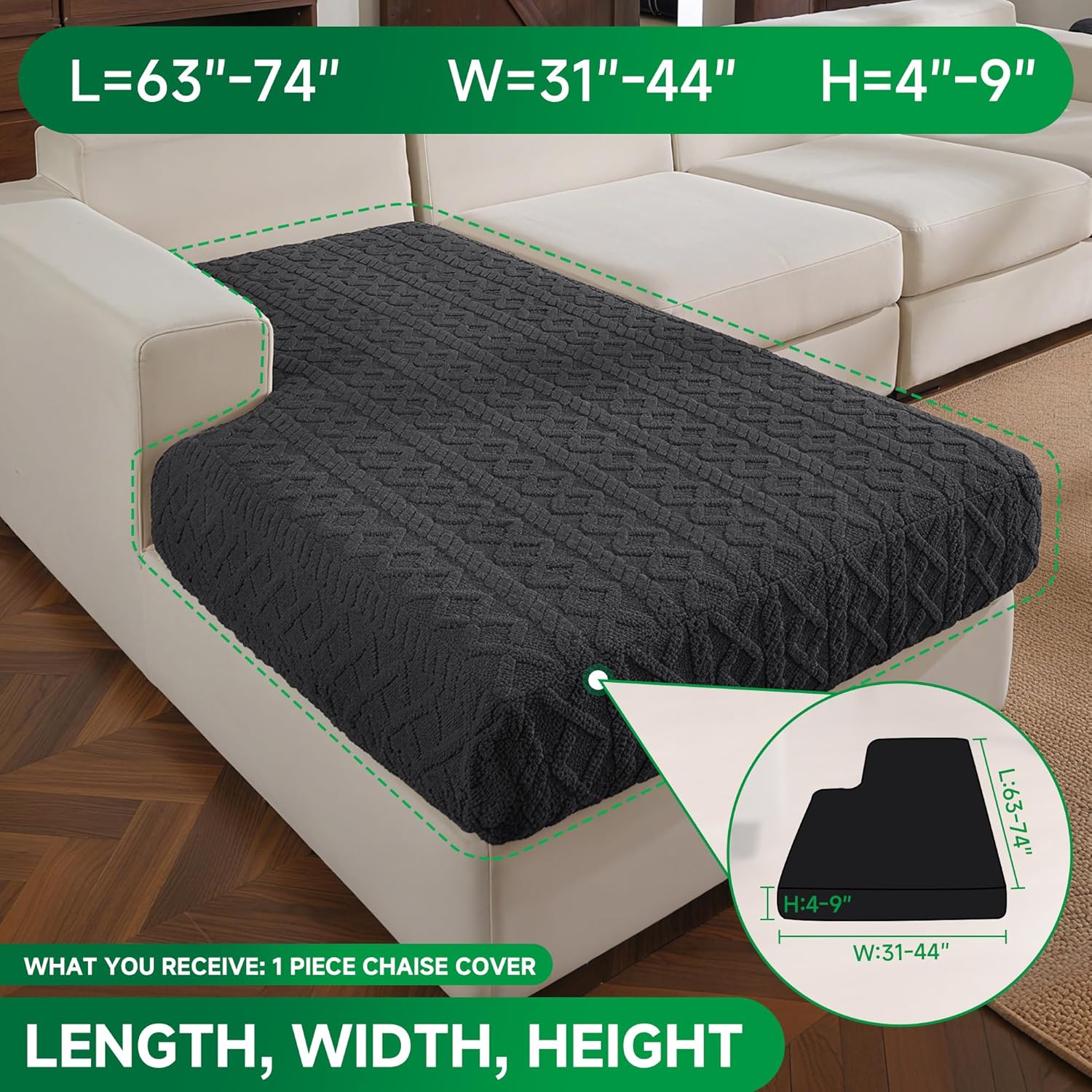 Couch Cushion Covers, Super Soft Thicker Fleece Sofa Cover Stretch Sectional Sofa Slipcover Washable Pet Friendly Anti-Slip Stain Resistant Furniture Cover for Home(1 Back Cover,Dark Gray)