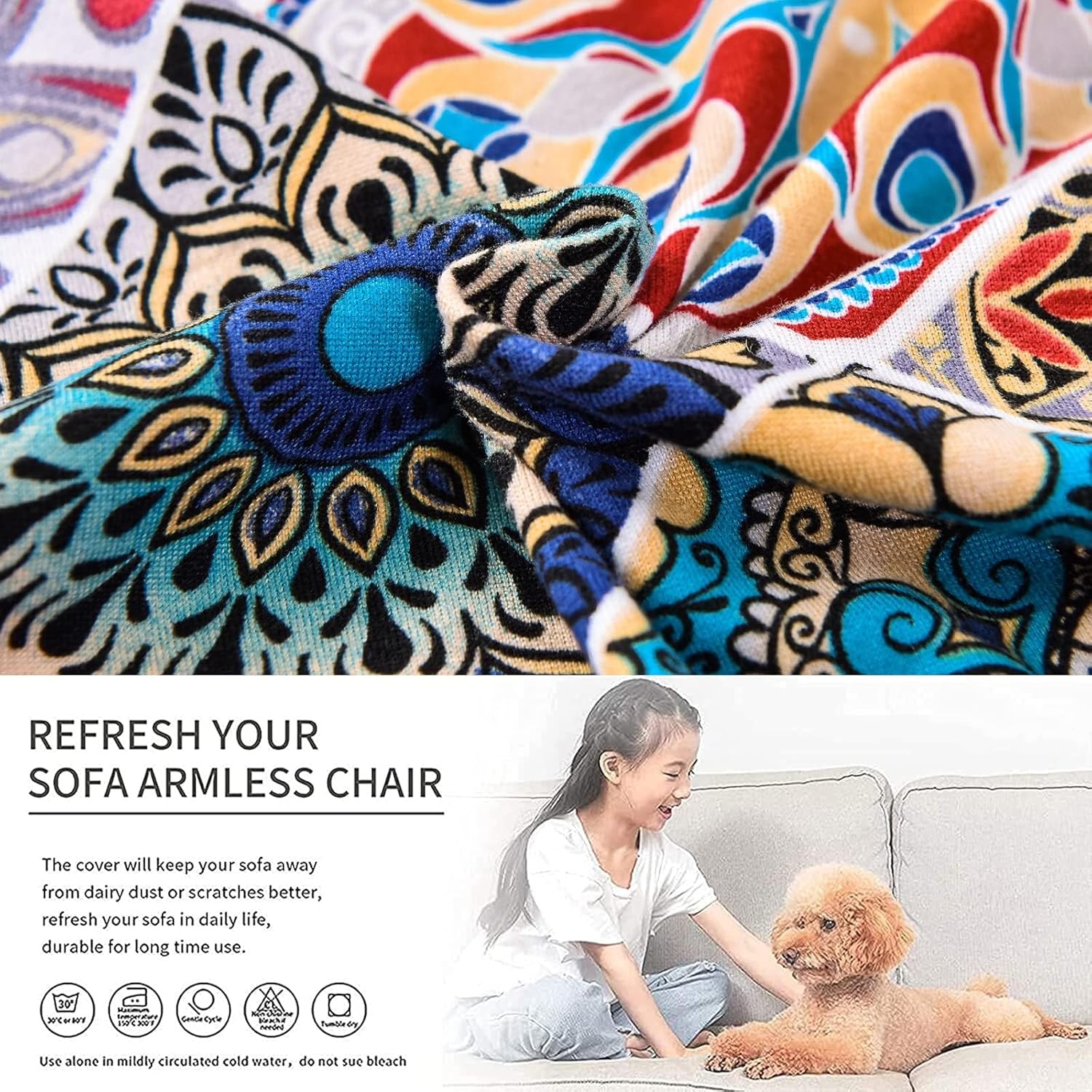 Eco-Ancheng Armless Chair Slipcover Removable Armless Accent Chairs Covers Washable Armless Slipper Chair Slipcover Printed Armless Chair Furniture Protector Covers for Living Dining Room Hotel