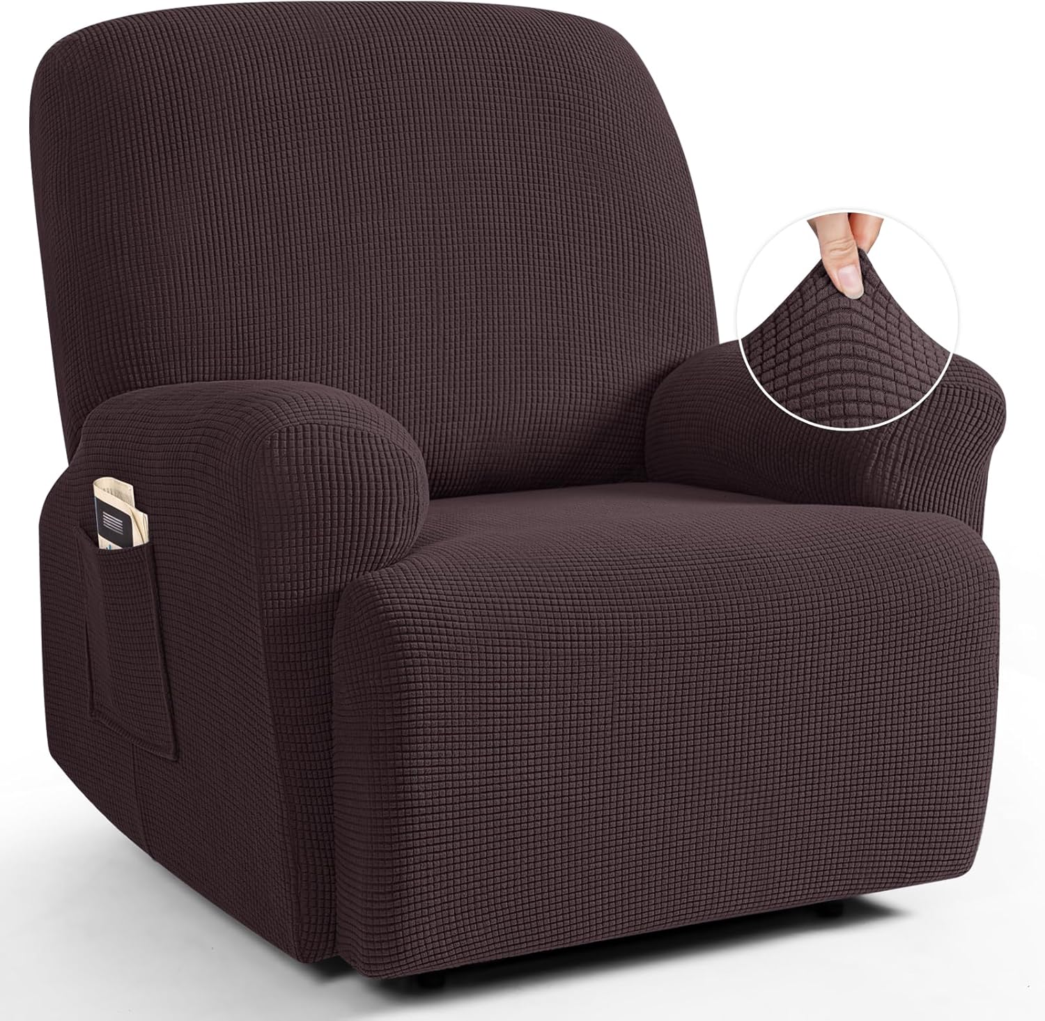 TAOCOCO Recliner Cover 4-Pieces, Recliner Stretch Sofa Slipcover, Recliner Cover 1 Seat, Couch Protector Soft, Furniture Protector Covers with Elastic,Chair Covers Jacquard Pattern (Grey)