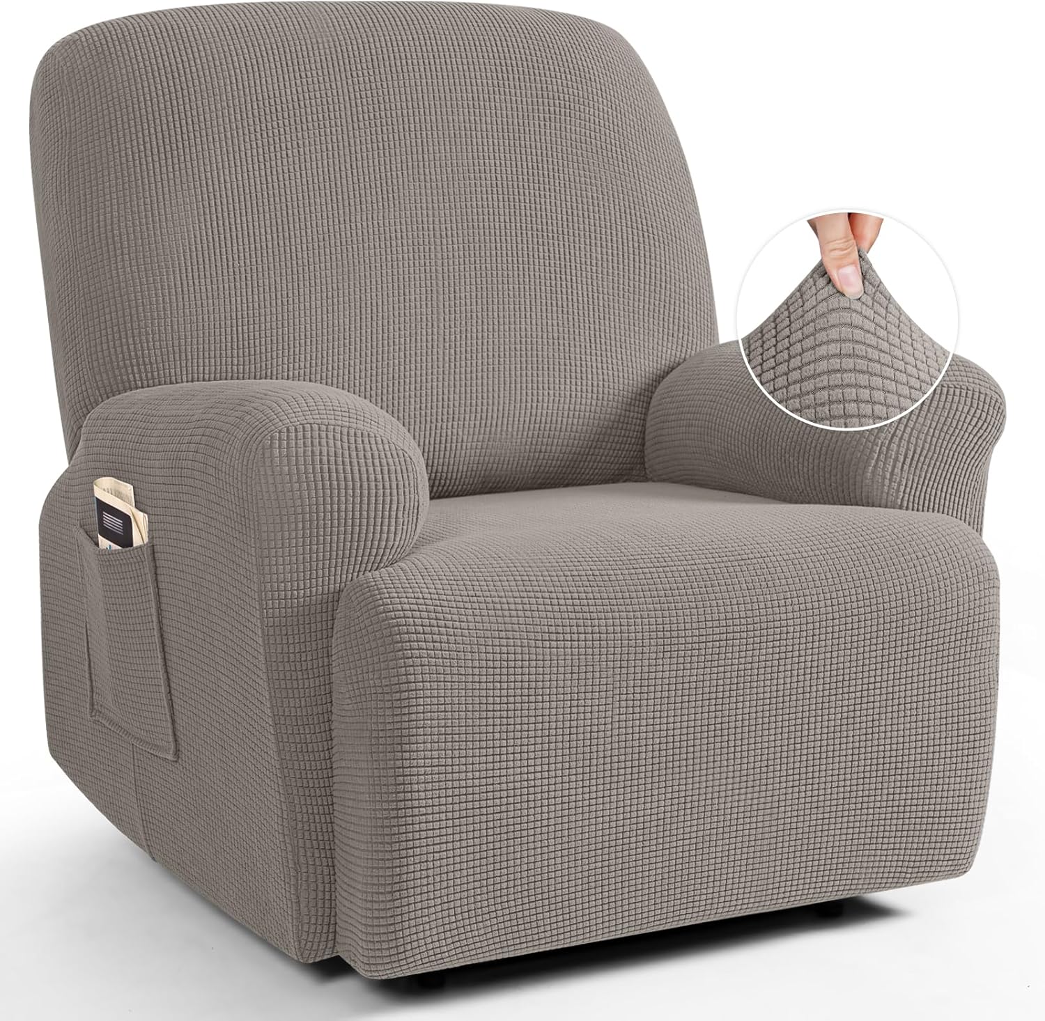 TAOCOCO Recliner Cover 4-Pieces, Recliner Stretch Sofa Slipcover, Recliner Cover 1 Seat, Couch Protector Soft, Furniture Protector Covers with Elastic,Chair Covers Jacquard Pattern (Grey)