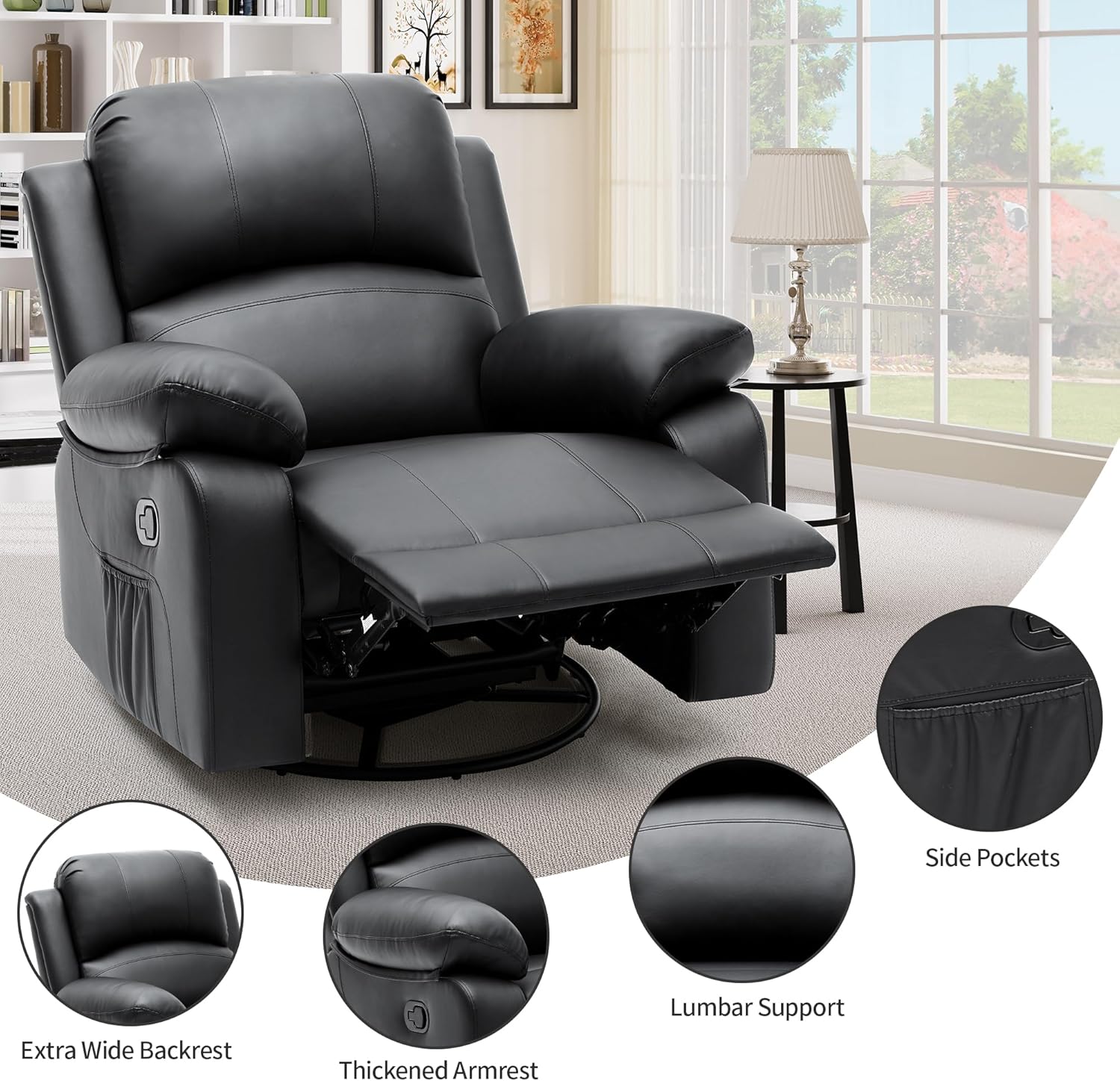 Oversized Rocker Recliner Chair with Heat and Massage