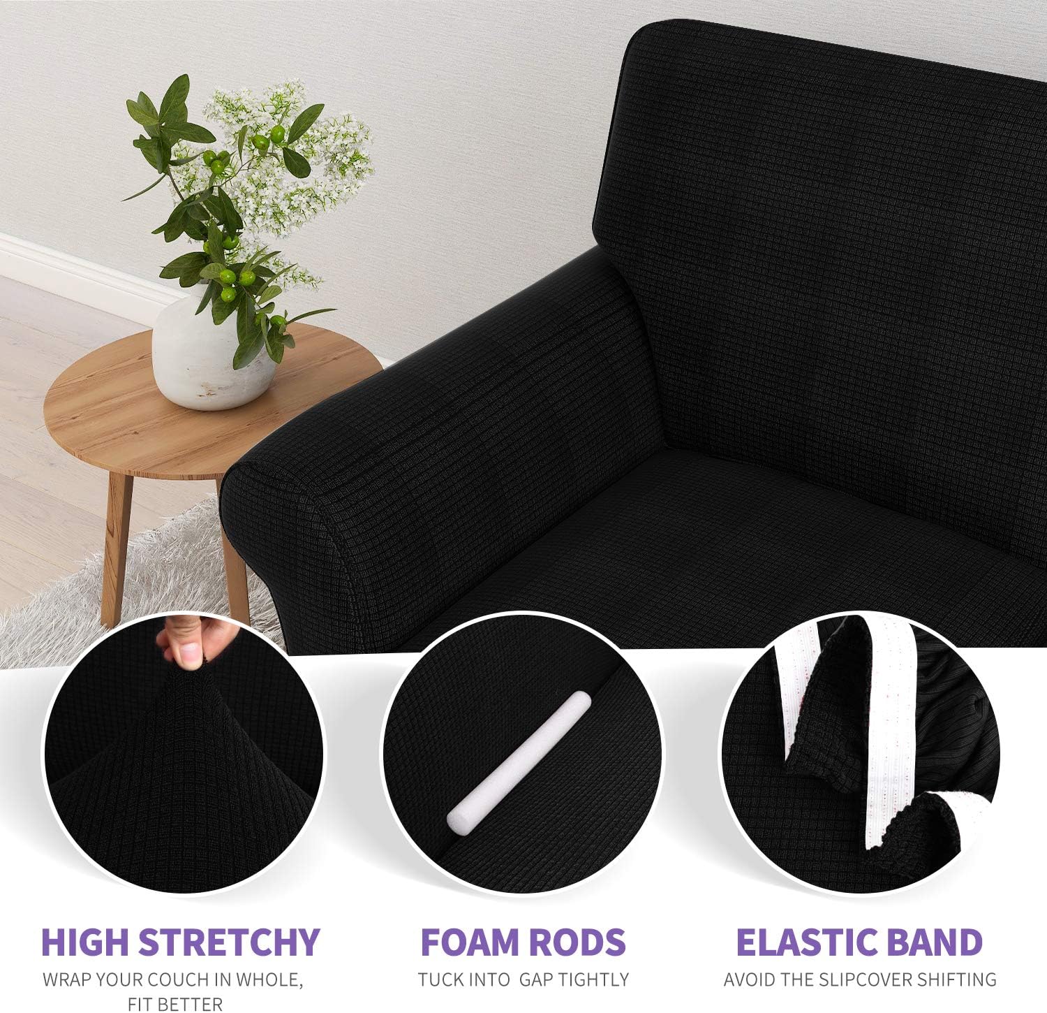 ZNSAYOTX Chair Slipcovers with Arms for Living Room High Stretchy Spandex Pet Friendly Armchair Furniture Protection Covers (Black and White, Chair)