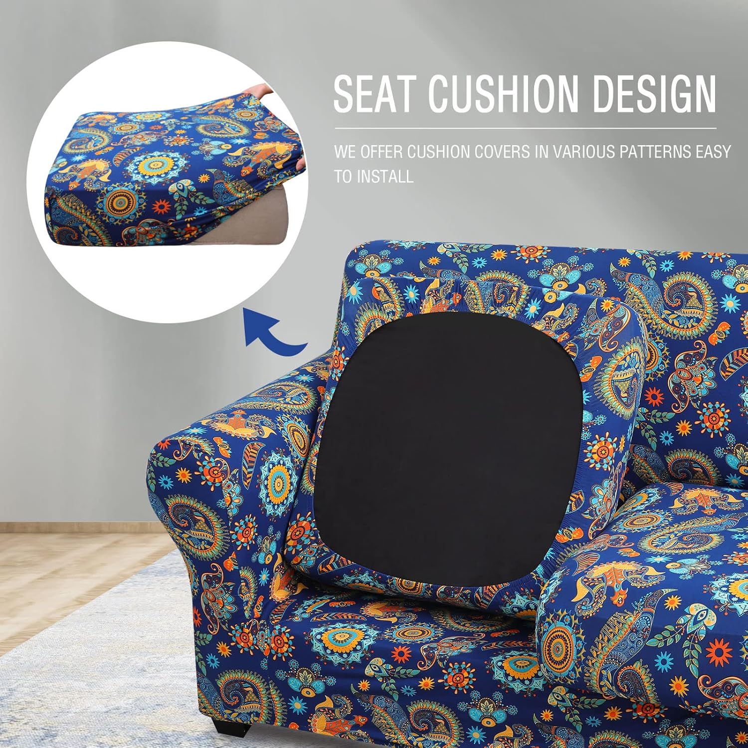 hyha Couch Covers, Chair/Sofa Covers, Floral Pattern, Stretch, Printed, 2 Pieces, Armchair Slipcover, Separate Couch Cushion Slipcover, Furniture Protector for Dogs(Armchair, Paisley Floral)