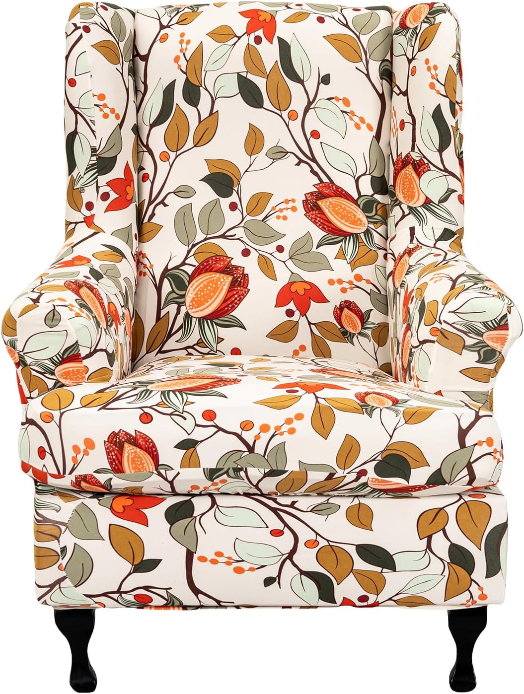 Wing Chair Slipcovers 2 Pieces Stretch Spandex Wingback Chair Covers Sofa Slipcover Printing Wingback Armchair Slipcovers Furniture Protector Couch Soft with Elastic Bottom for Wingback Chairs,12