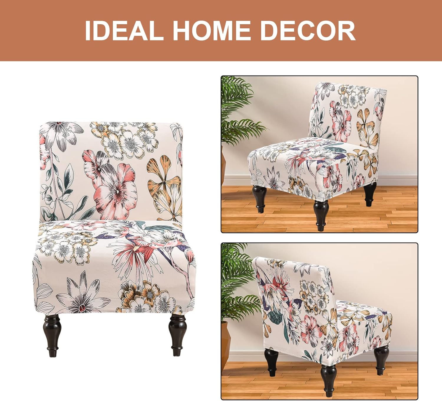 Eco-Ancheng Armless Chair Slipcover Removable Armless Accent Chairs Covers Washable Armless Slipper Chair Slipcover Printed Armless Chair Furniture Protector Covers for Living Dining Room Hotel