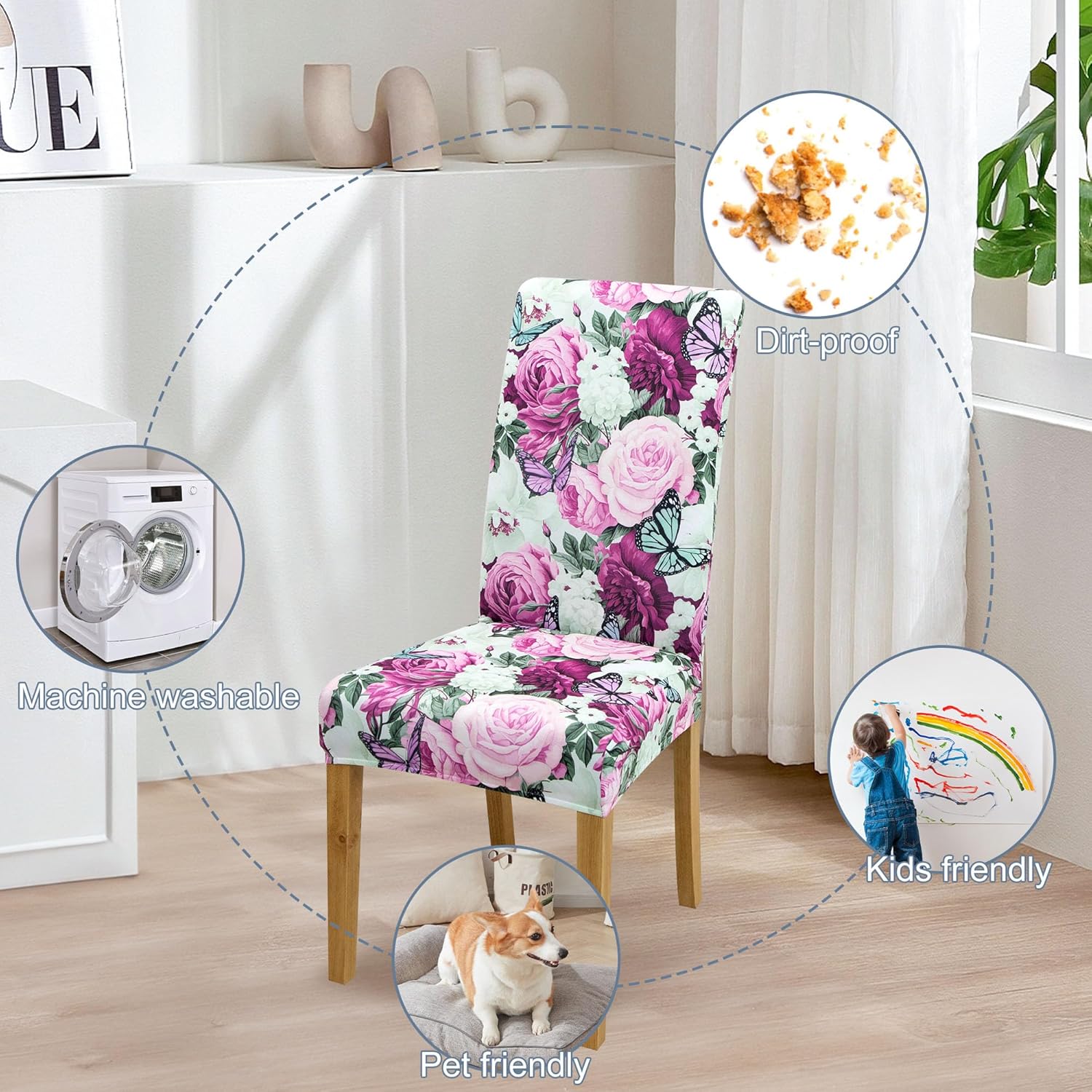 Dining Chair Cover,Dining Room Chair Covers Set of 6,Stretch Kitchen Chair Cover,Washable Dining Chair Cover,Parsons Chair Slipcovers Protective,for Home,Restaurant,Banquet(Gray)