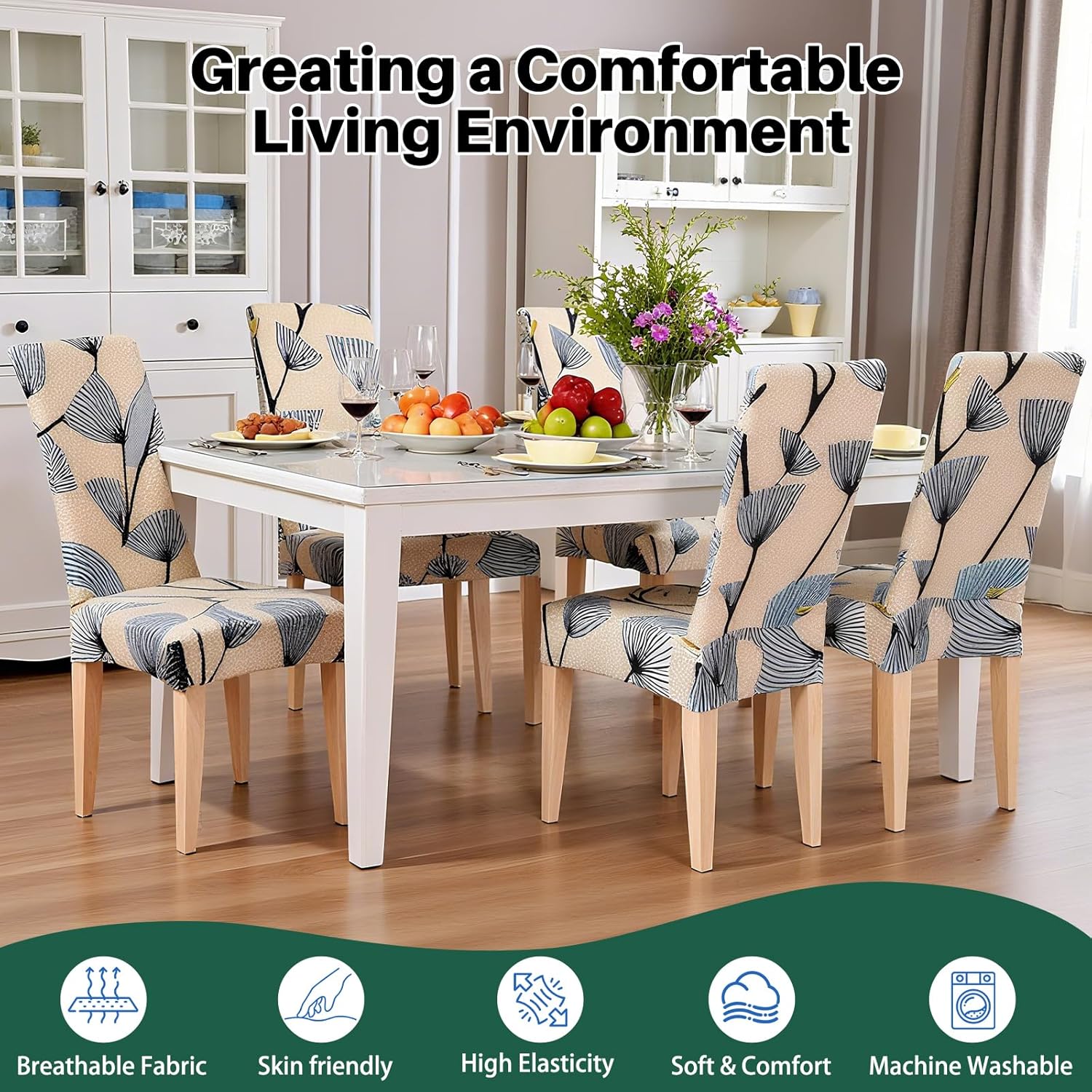 Dioxide High Stretch Chair Covers for Dining Chairs, Washable Dining Chair Covers Set of 6, Soft Kitchen Chairs Seat Covers, Parsons Chair Slipcovers Protectors for Home Hotel Restaurant Banquet