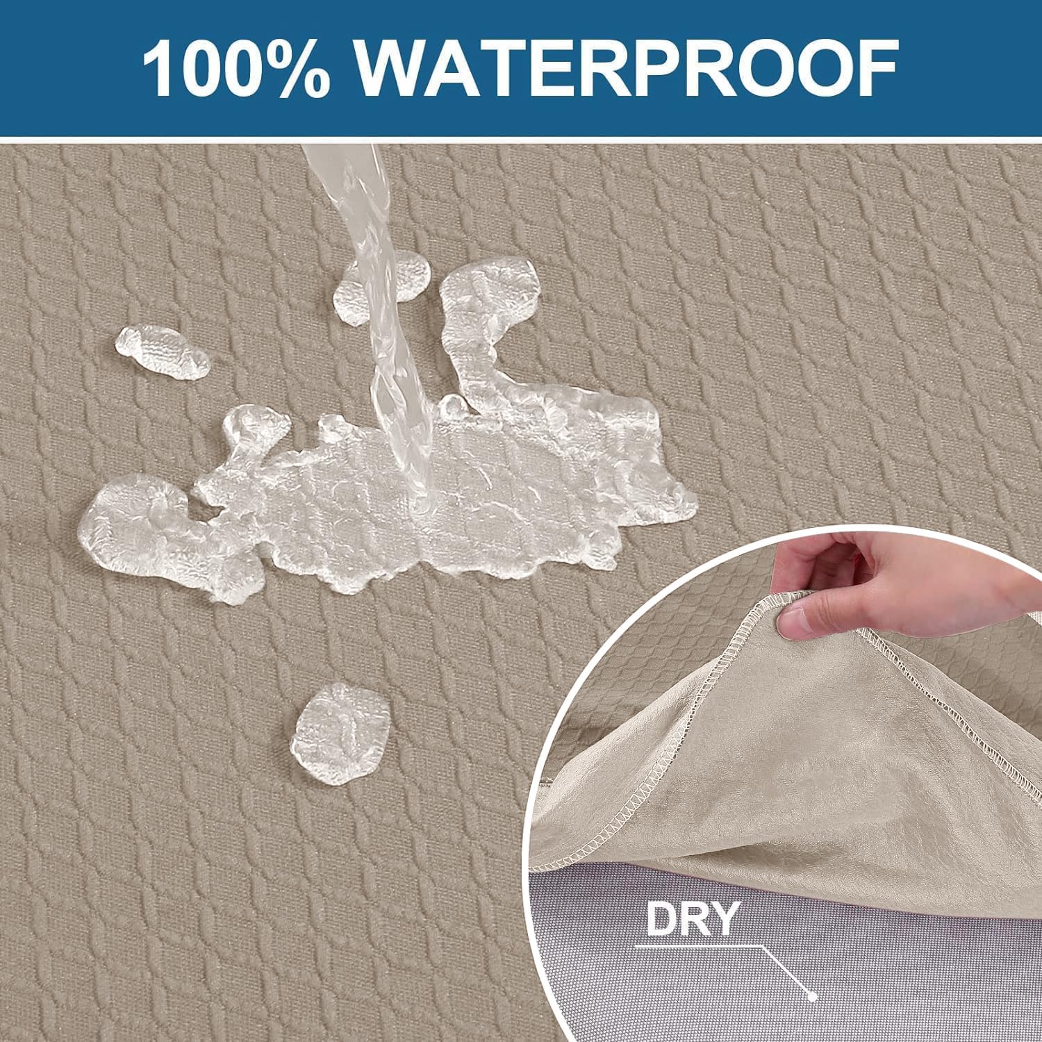 Smiry Waterproof Seat Covers for Dining Room Chairs Set of 4, Stretch Jacquard Removable Washable Chair Seat Slipcovers Protector, No Rear Covers, Beige