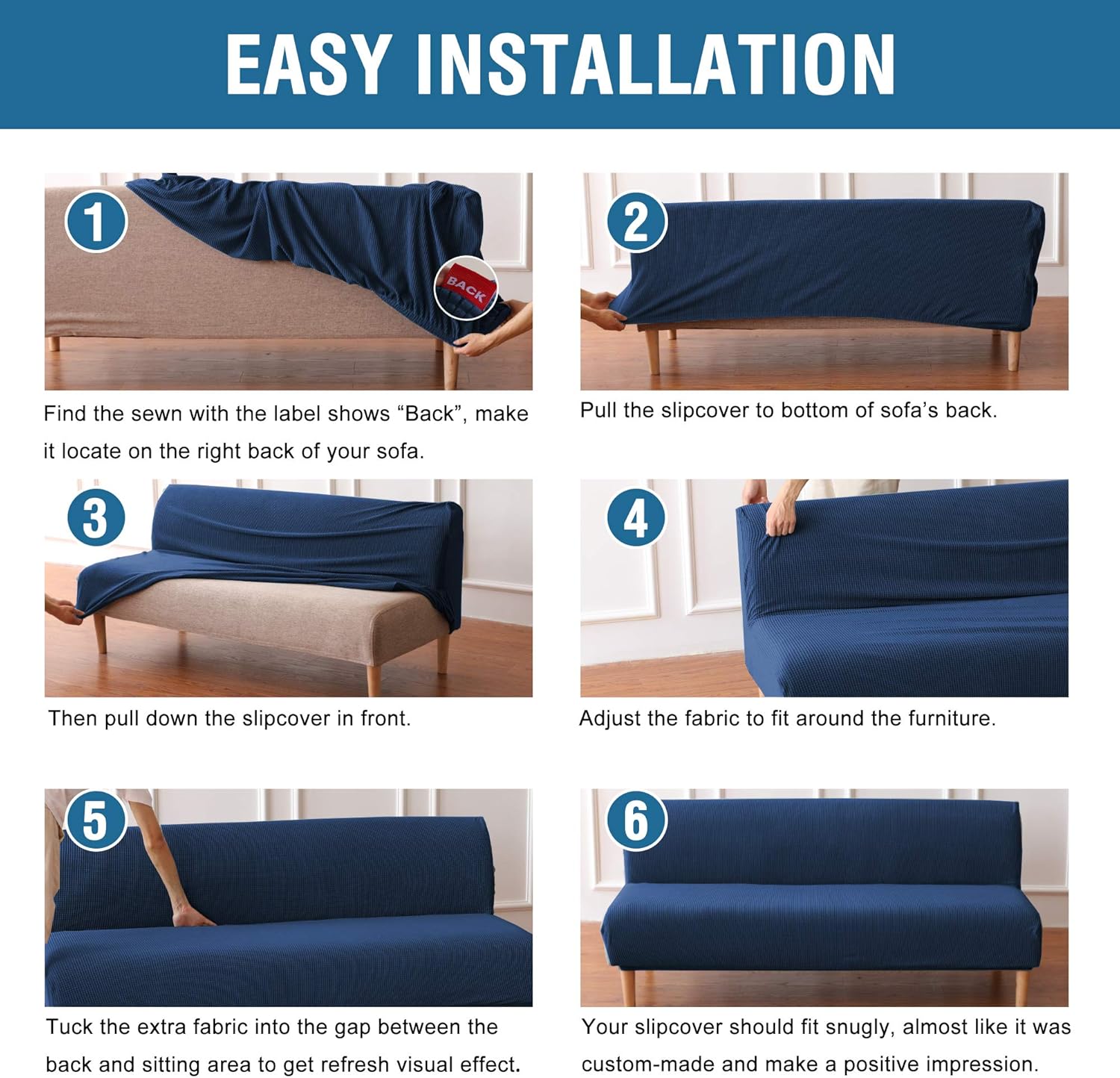 H.VERSAILTEX Armless Futon Cover Stretch Sofa Bed Slipcover Protector Elastic Feature Rich Textured High Spandex Small Checks Jacquard Fabric Futon Cover, Machine Washable, Sage