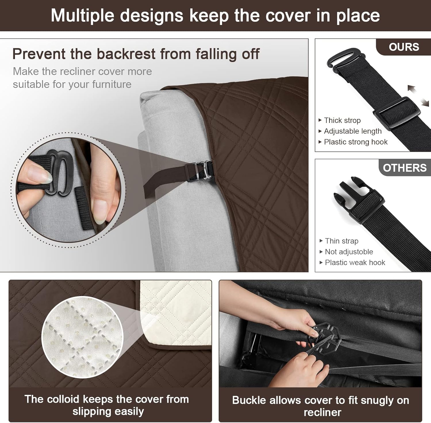 TAOCOCO 100% Waterproof Recliner Chair Cover, Non Slip Covers for Recliner Chair with Pocket, Washable Reclining Chair/Furniture Protector for Kids, Pets(23.6'', Chocolate)