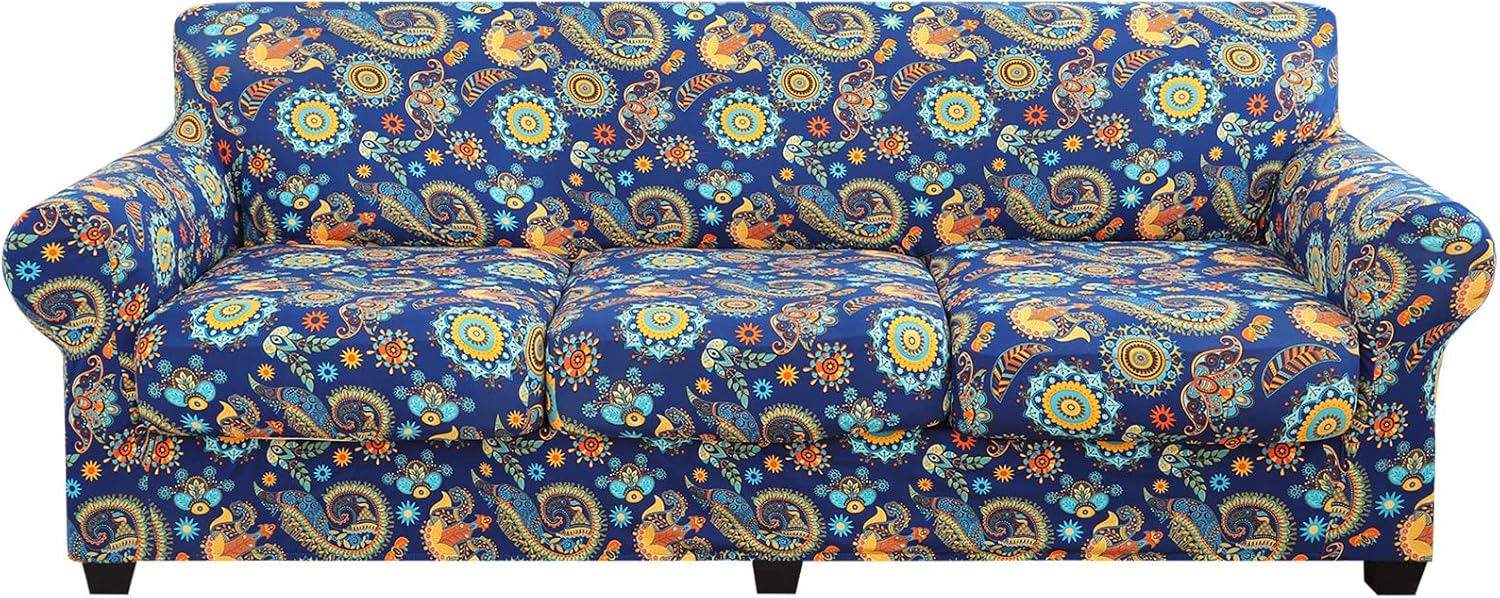 hyha Couch Covers, Chair/Sofa Covers, Floral Pattern, Stretch, Printed, 2 Pieces, Armchair Slipcover, Separate Couch Cushion Slipcover, Furniture Protector for Dogs(Armchair, Paisley Floral)
