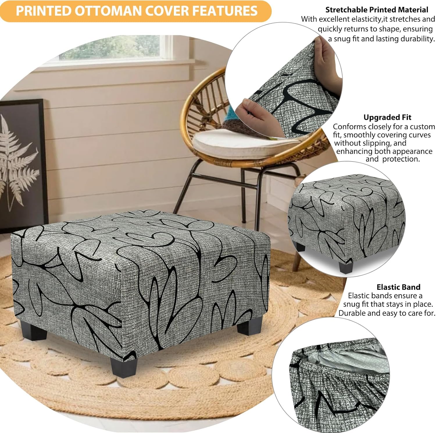 Ottoman Cover Square Slipcovers