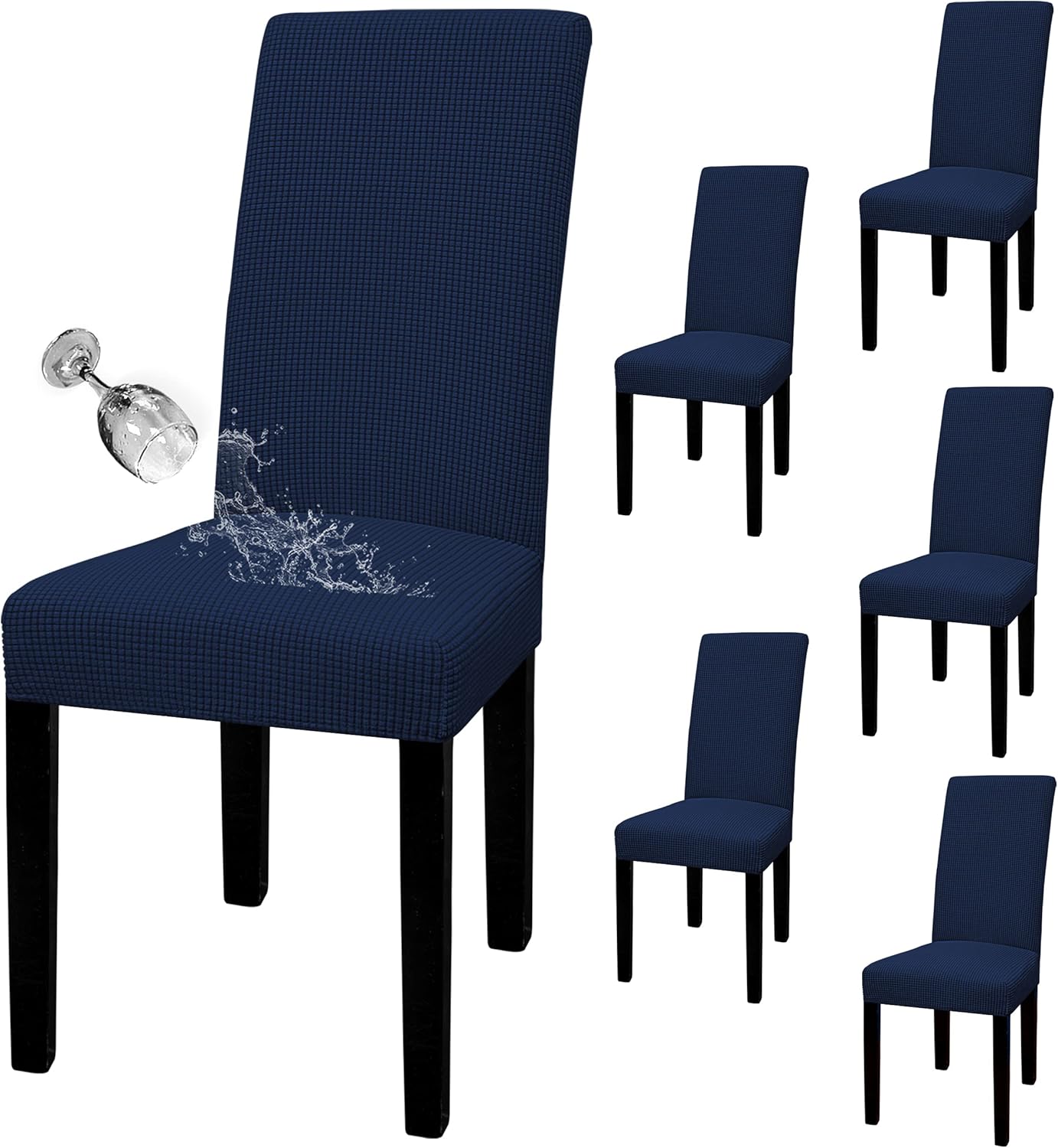 Easy-Going 100% Waterproof Dining Room Chair Cover Set of 6, Stretch Jacquard Parson Chair Slipcover Removable Washable Chair Protector for Home, Restaurant, Banquet (Large, Light Gray)