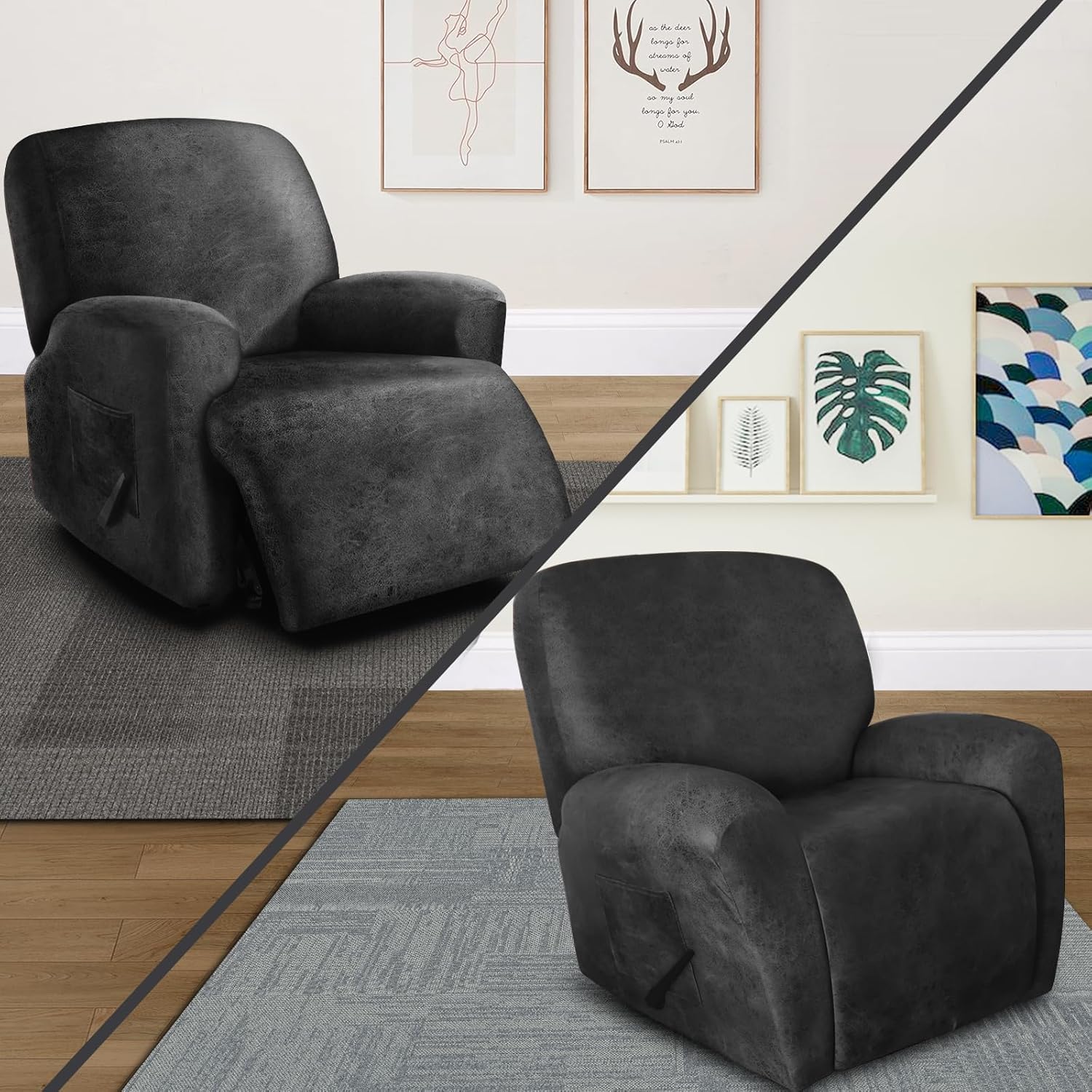 Leather Like Recliner Chair Covers Heavy Duty, 4 Pieces Lazy Boy Recliner Cover for Recliner Chair, Leather Cover for Recliner slipcovers Washable for Pets (Dark Brown)