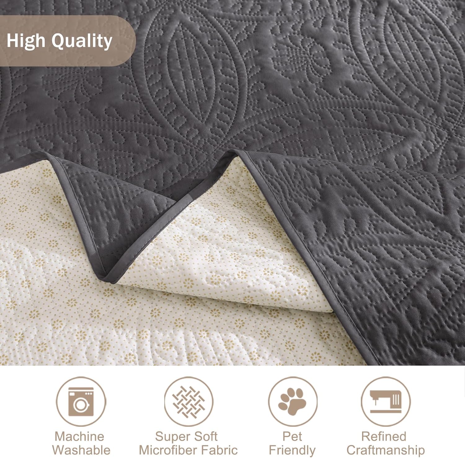 Beige Quilted Recliner Covers, Water-Repellent Recliner Slipcovers, Lazy Boy Chair Covers, Pet Friendly Recliner Cover for Dogs Cats, Washable Furniture Protector (Recliner 22", Beige Cream)