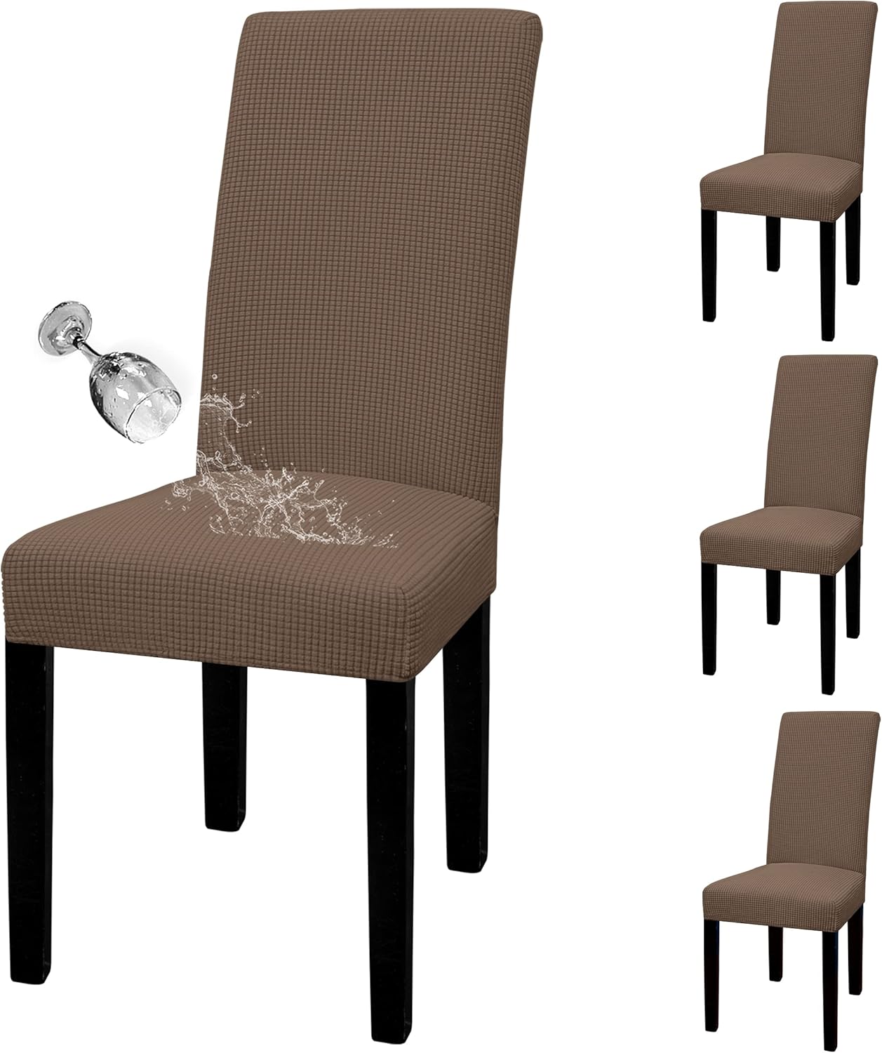 Easy-Going 100% Waterproof Dining Room Chair Cover Set of 6, Stretch Jacquard Parson Chair Slipcover Removable Washable Chair Protector for Home, Restaurant, Banquet (Large, Light Gray)