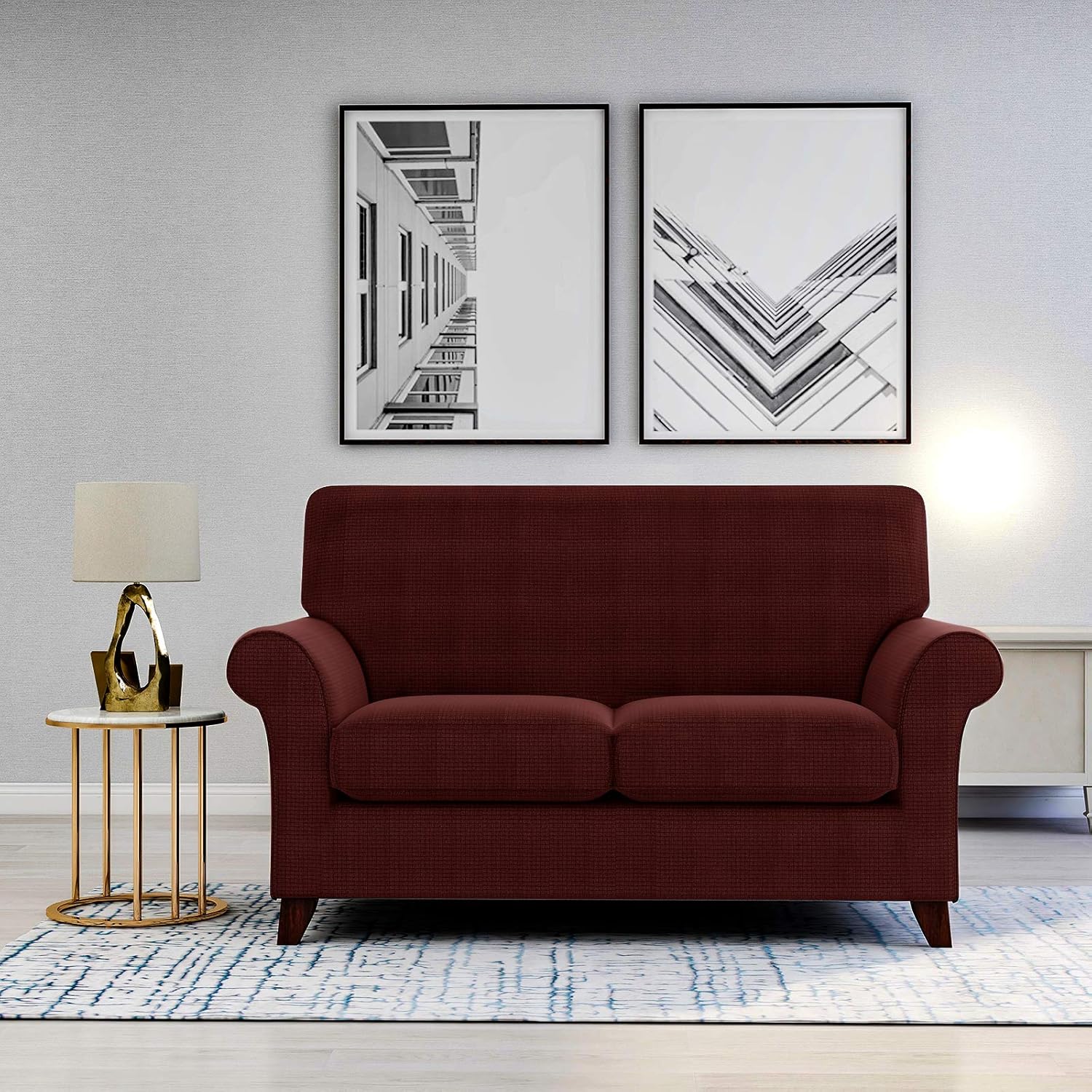 ZNSAYOTX 2 Piece Chair Covers for Living Room with Arms Anti Slip Stretch Arm Chair Slipcovers Sofa Armchair Slipcover Machine Washable Furniture Protector (Black and White, Chair)