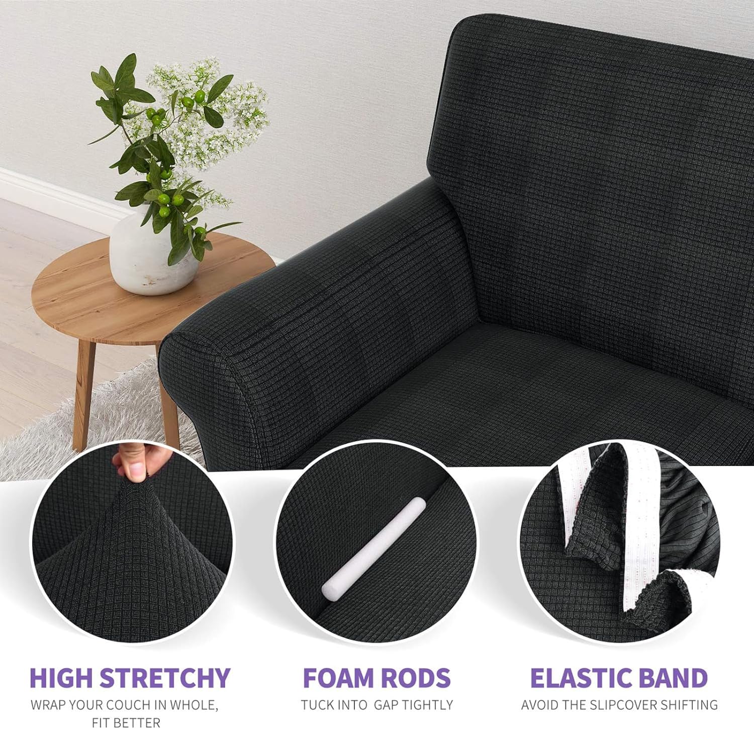 ZNSAYOTX Chair Slipcovers with Arms for Living Room High Stretchy Spandex Pet Friendly Armchair Furniture Protection Covers (Black and White, Chair)