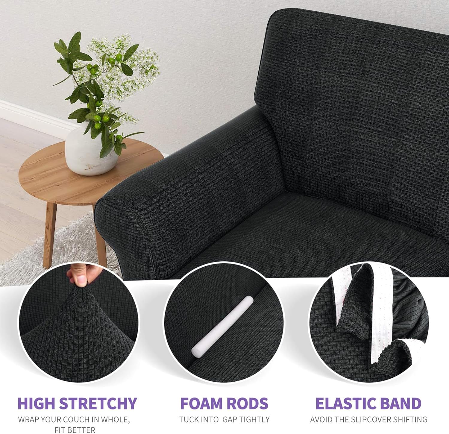 ZNSAYOTX Chair Slipcovers with Arms for Living Room High Stretchy Spandex Pet Friendly Armchair Furniture Protection Covers (Black and White, Chair)