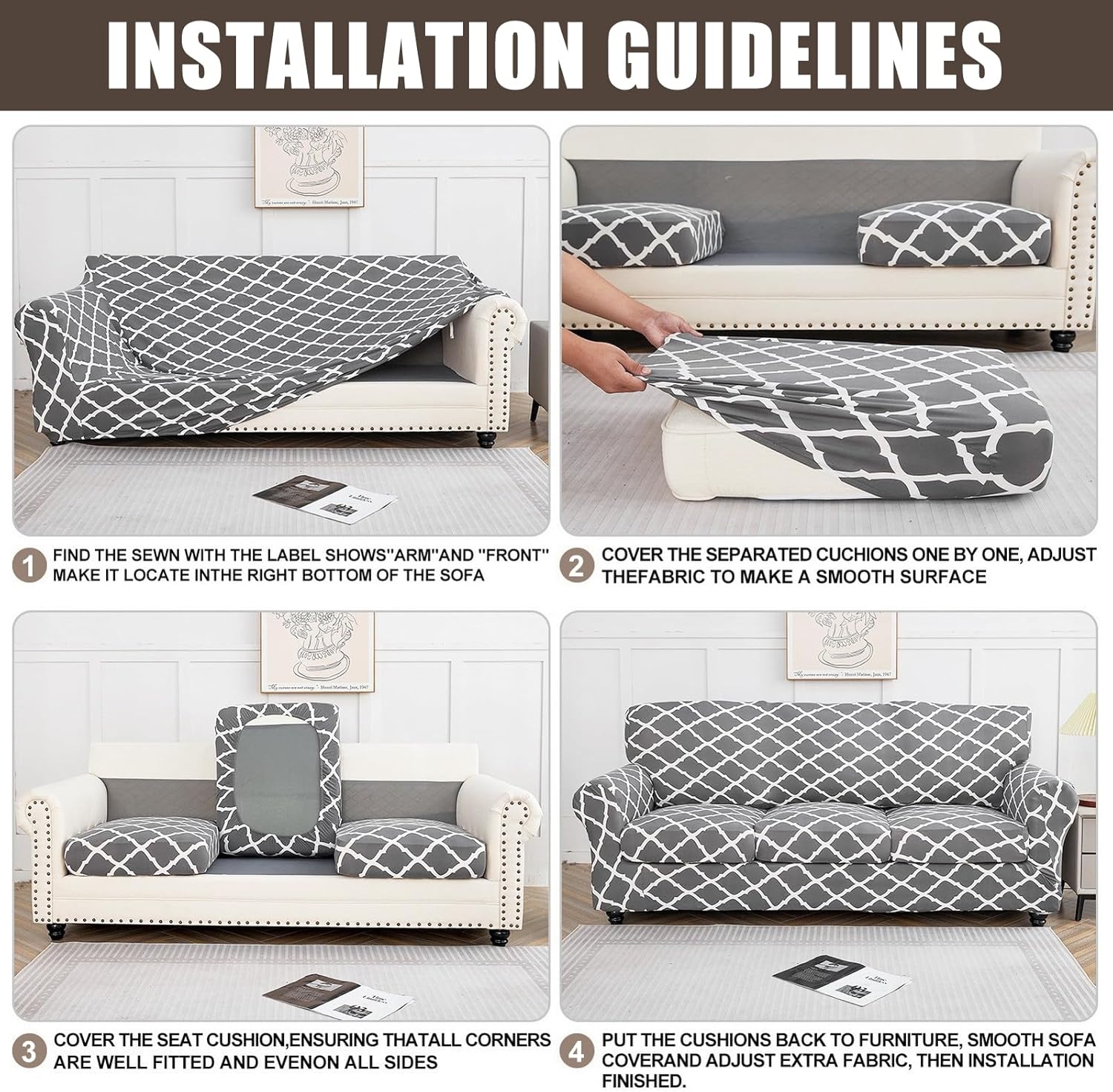 SearchI Stretch Sofa Cover Printed Couch Covers, Floral Pattern 2 Piece Armchair Slipcover with Separate Chair Cushion Cover, Washable Furniture Protector for Living Room(Armchair, Ball Flower)