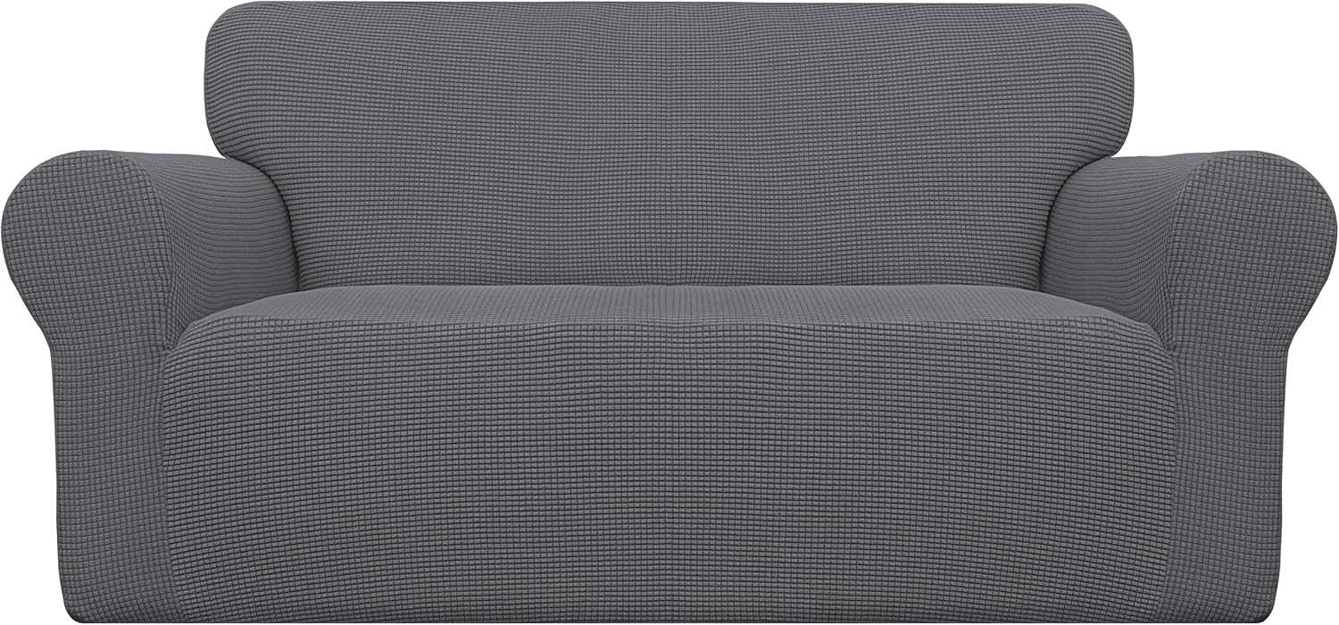 Easy-Going Stretch Chair Sofa Slipcover 1-Piece Couch Sofa Cover Furniture Protector Soft with Elastic Bottom for Kids, Pet. Spandex Jacquard Fabric Small Checks (Chair, Dark Gray)