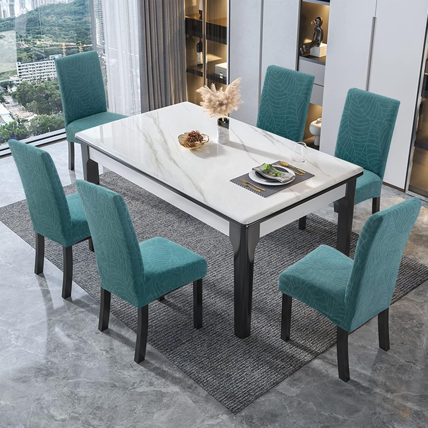 Genina 100% Waterproof Chair Covers for Dining Room Set of 4, Stretch Parson Chair Slipcovers for Kitchen Chairs, Washable Chair Protectors, Leaves-Warm Gray