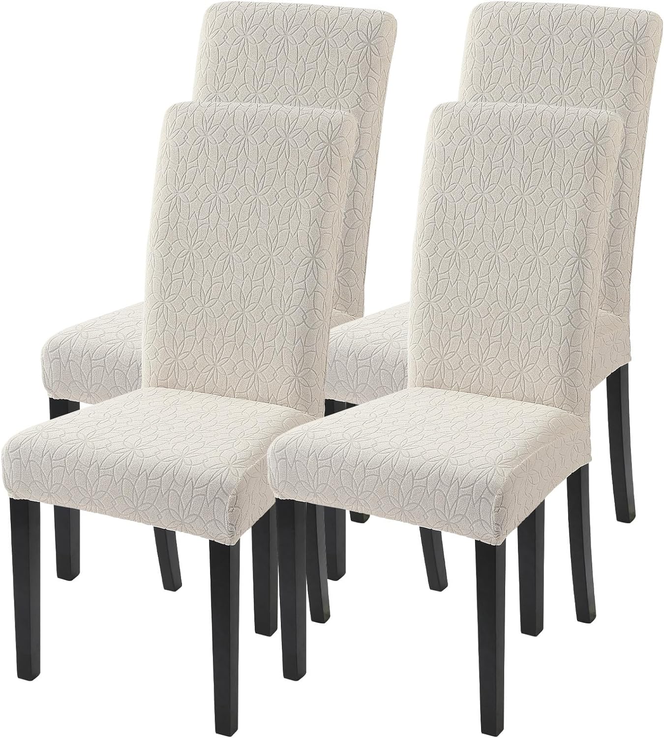 SearchI Chair Covers Slipcovers Set of 4, Spandex Super Fit Stretch Removable Washable Kitchen Parsons Protector for Dining Room,Hotel,Ceremony,Beige+Flowers