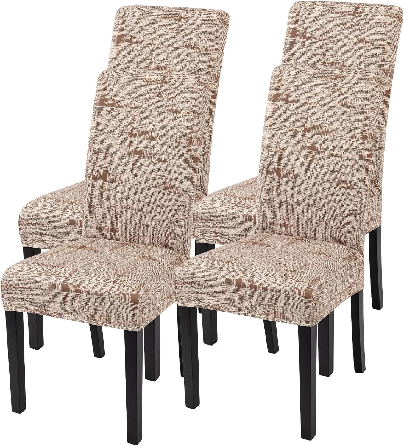 SearchI Chair Covers Slipcovers Set of 4, Spandex Super Fit Stretch Removable Washable Kitchen Parsons Protector for Dining Room,Hotel,Ceremony,Beige+Flowers