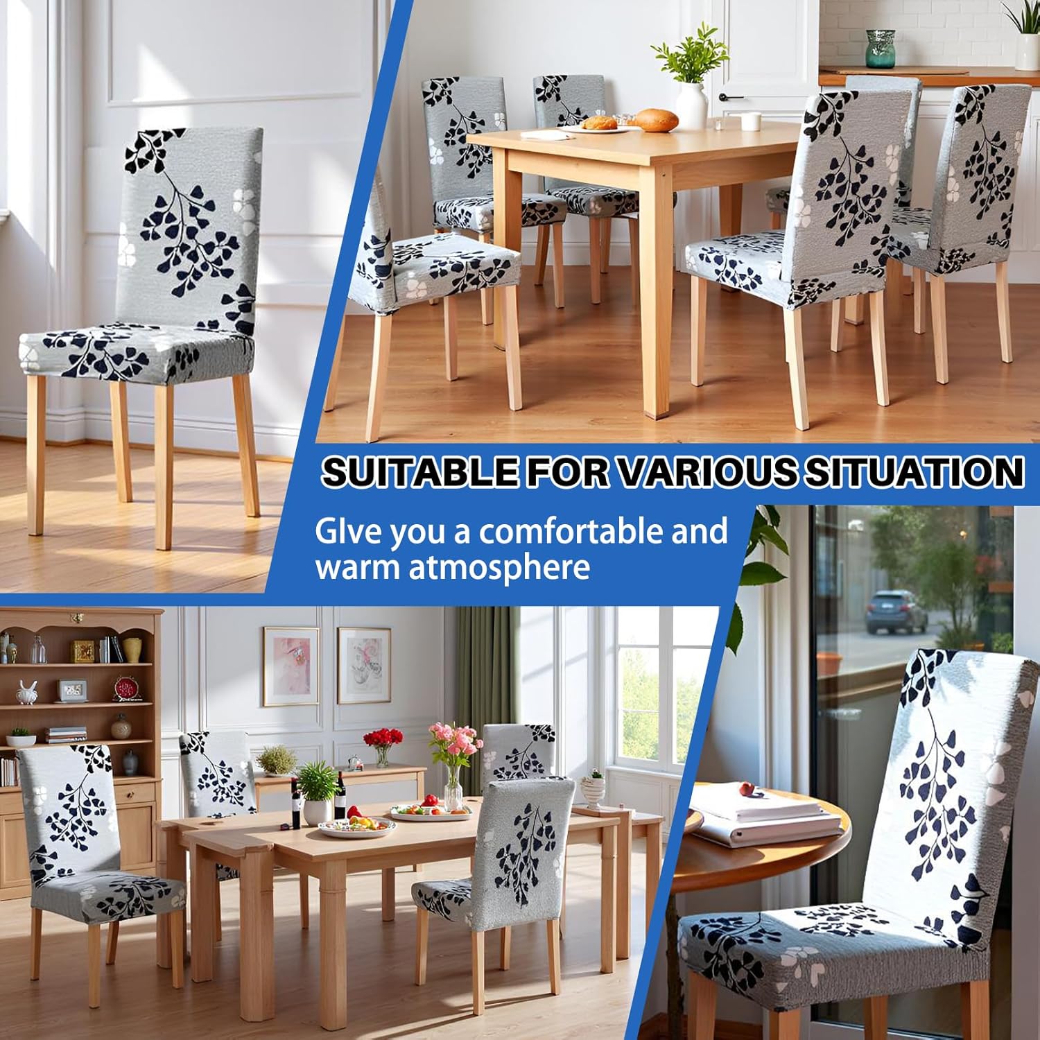 Dioxide High Stretch Chair Covers for Dining Chairs, Washable Dining Chair Covers Set of 6, Soft Kitchen Chairs Seat Covers, Parsons Chair Slipcovers Protectors for Home Hotel Restaurant Banquet