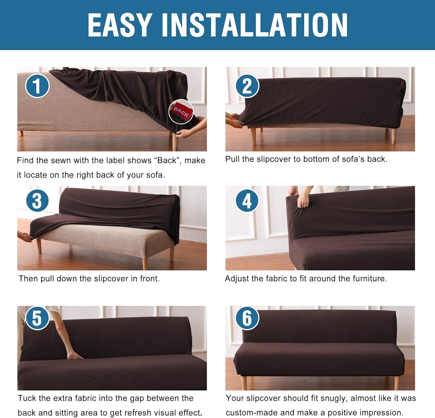 H.VERSAILTEX Armless Futon Cover Stretch Sofa Bed Slipcover Protector Elastic Feature Rich Textured High Spandex Small Checks Jacquard Fabric Futon Cover, Machine Washable, Gray