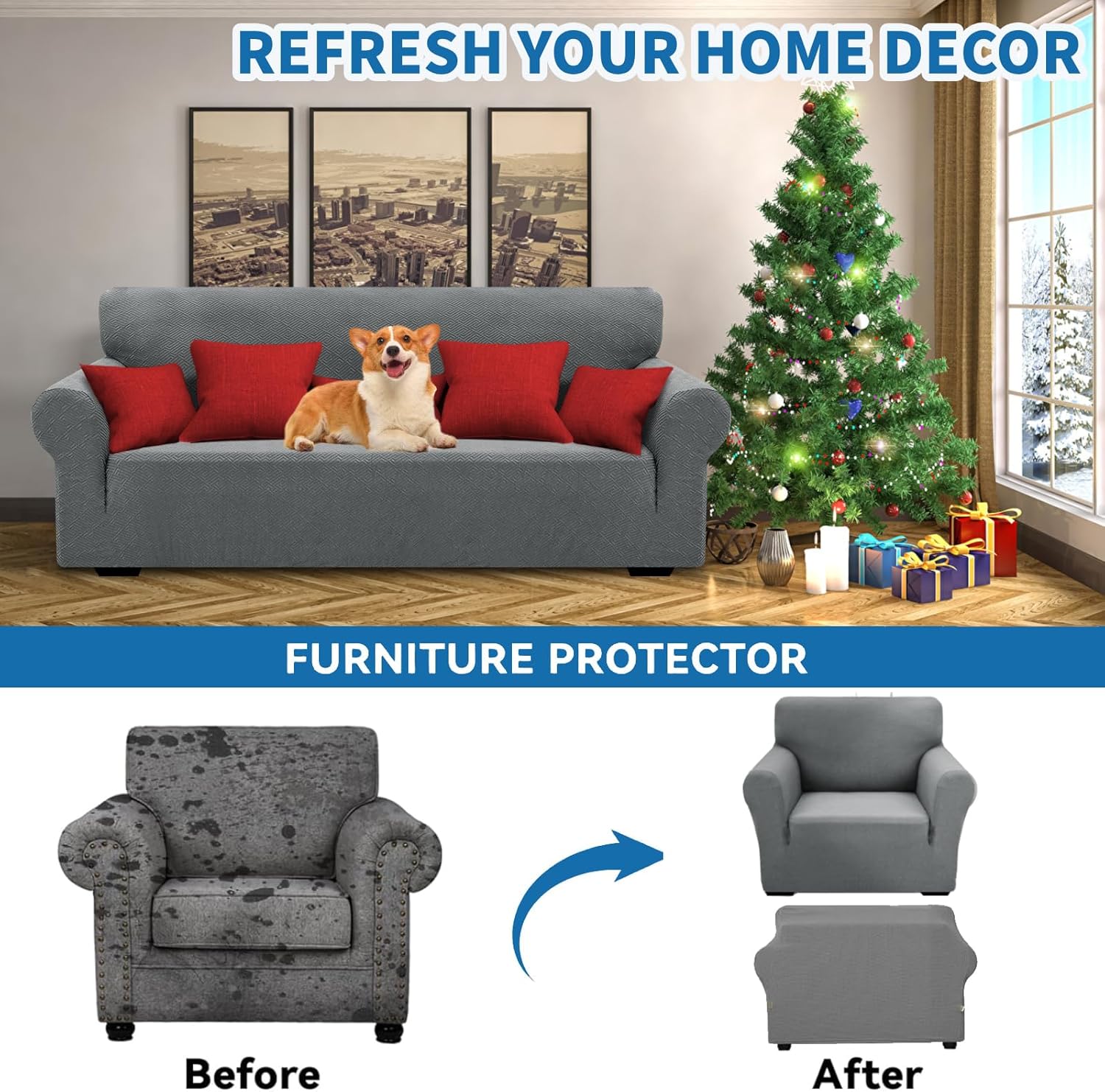 XINEAGE 2025 New Stretch Armchair Covers 1 Piece Chair Slipcovers Chair Protector for Living Room Thick Soft Chair Cover with Elastic Bottom Couch Cover for Pets Kids (31"-46", Light Gray)