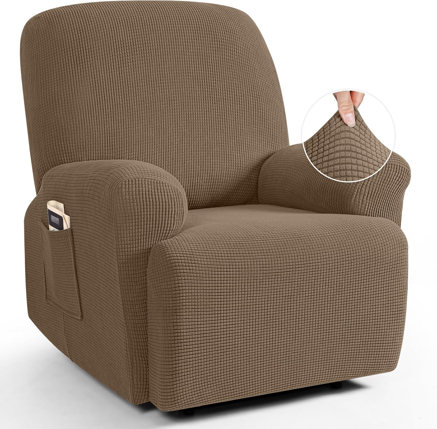 TAOCOCO Recliner Cover 4-Pieces, Recliner Stretch Sofa Slipcover, Recliner Cover 1 Seat, Couch Protector Soft, Furniture Protector Covers with Elastic,Chair Covers Jacquard Pattern (Grey)