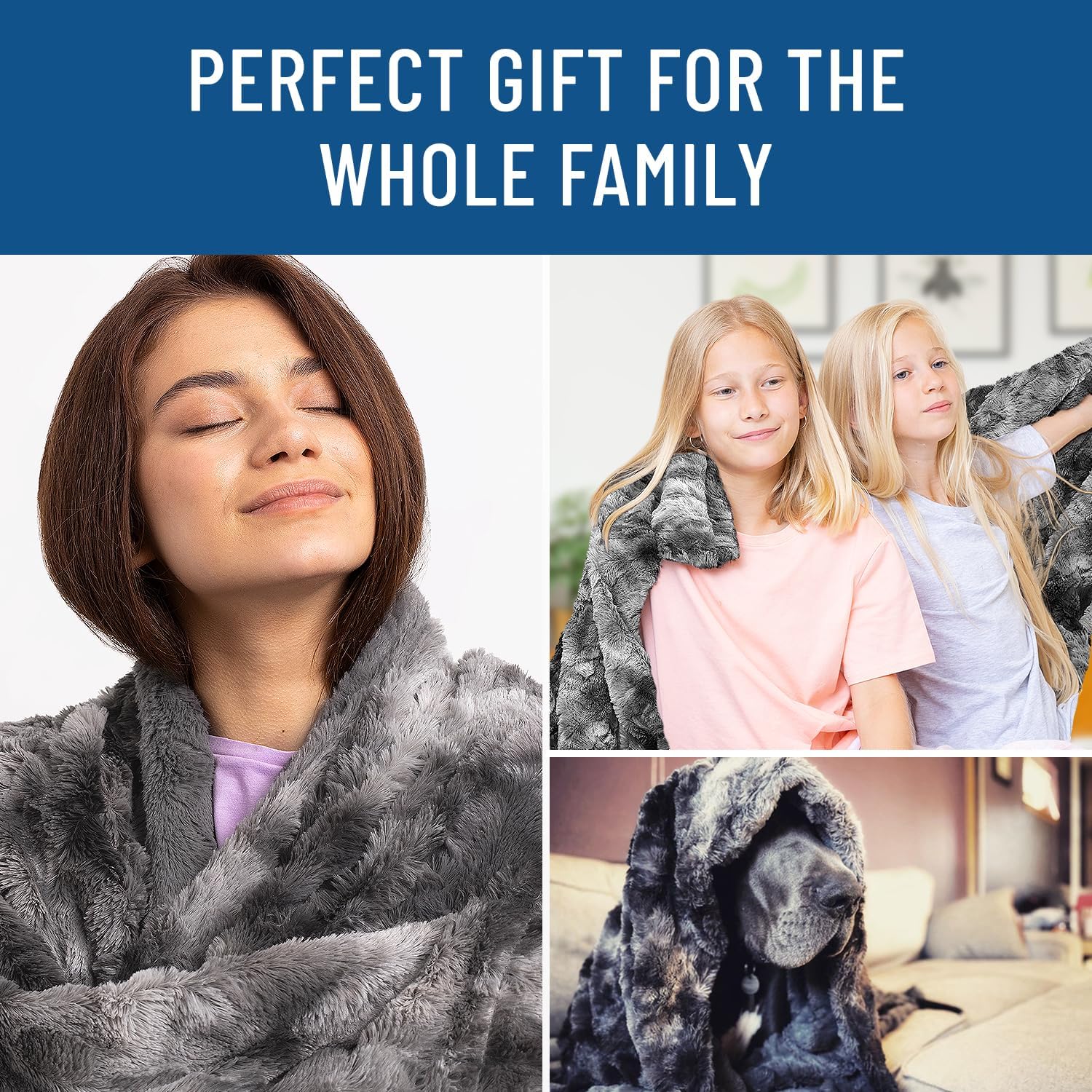 Gray Faux Fur Throw Blanket for Couch