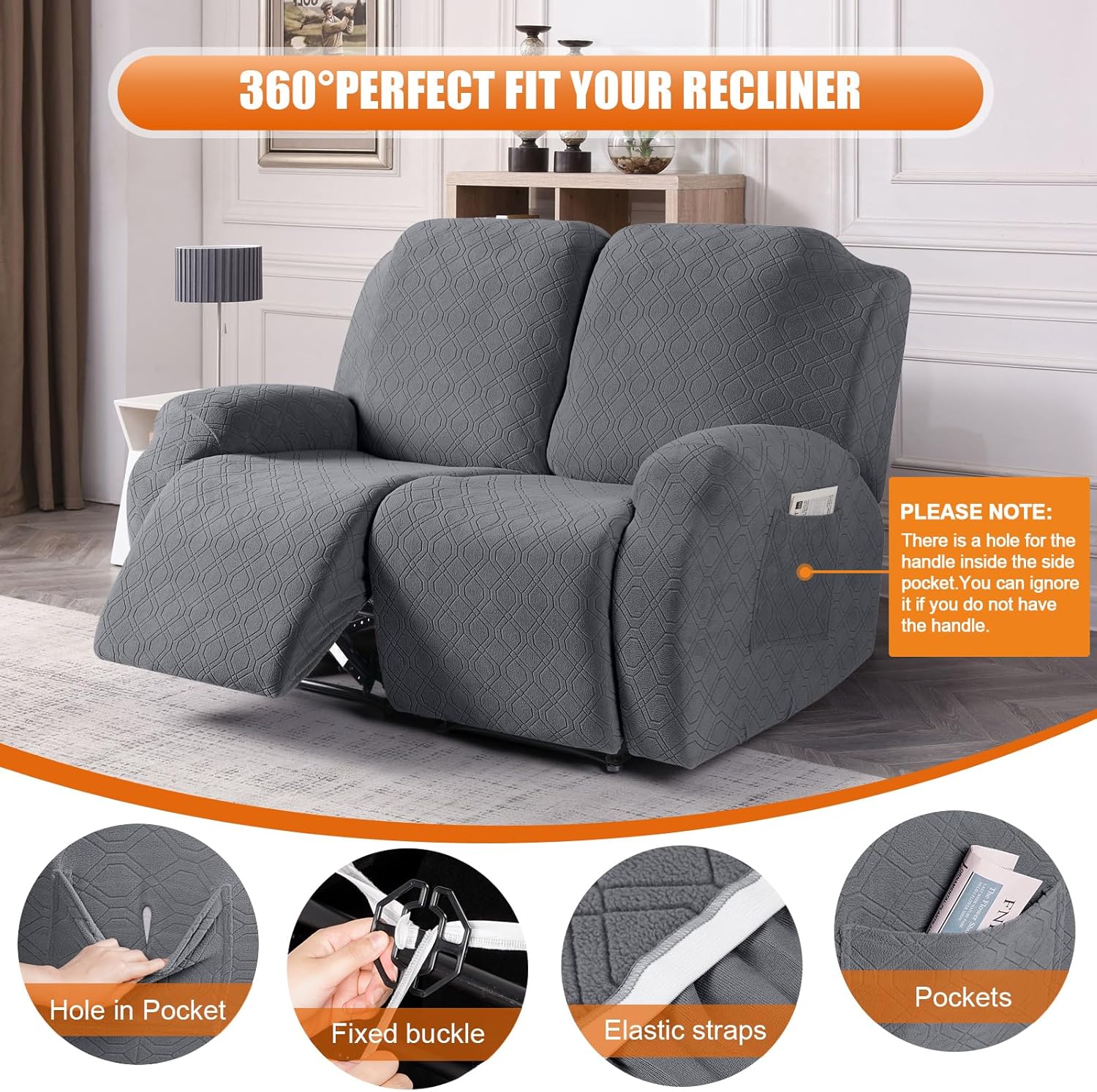 VANSOFY Recliner Chair Cover, 3-Pieces Stretch Recliner Covers for Recliner Chair Soft Reclining Chair Slipcover Furniture Protector for Dogs Cats(Dark Gray)