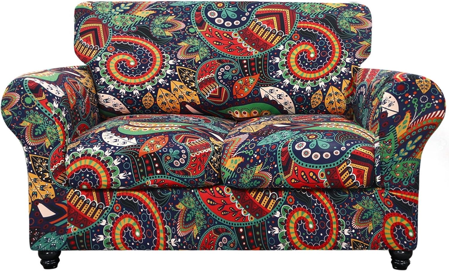 SearchI Stretch Sofa Cover Printed Couch Covers, Floral Pattern 2 Piece Armchair Slipcover with Separate Chair Cushion Cover, Washable Furniture Protector for Living Room(Armchair, Ball Flower)