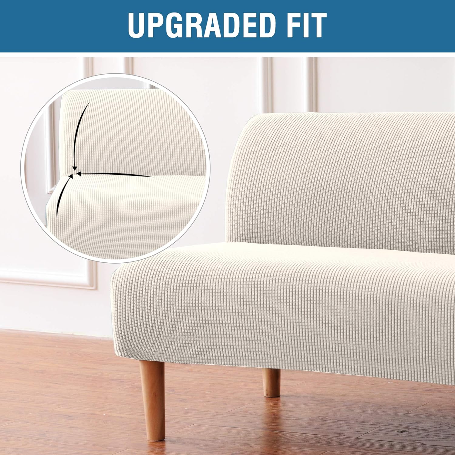 H.VERSAILTEX Armless Futon Cover Stretch Sofa Bed Slipcover Protector Elastic Feature Rich Textured High Spandex Small Checks Jacquard Fabric Futon Cover, Machine Washable, Sage