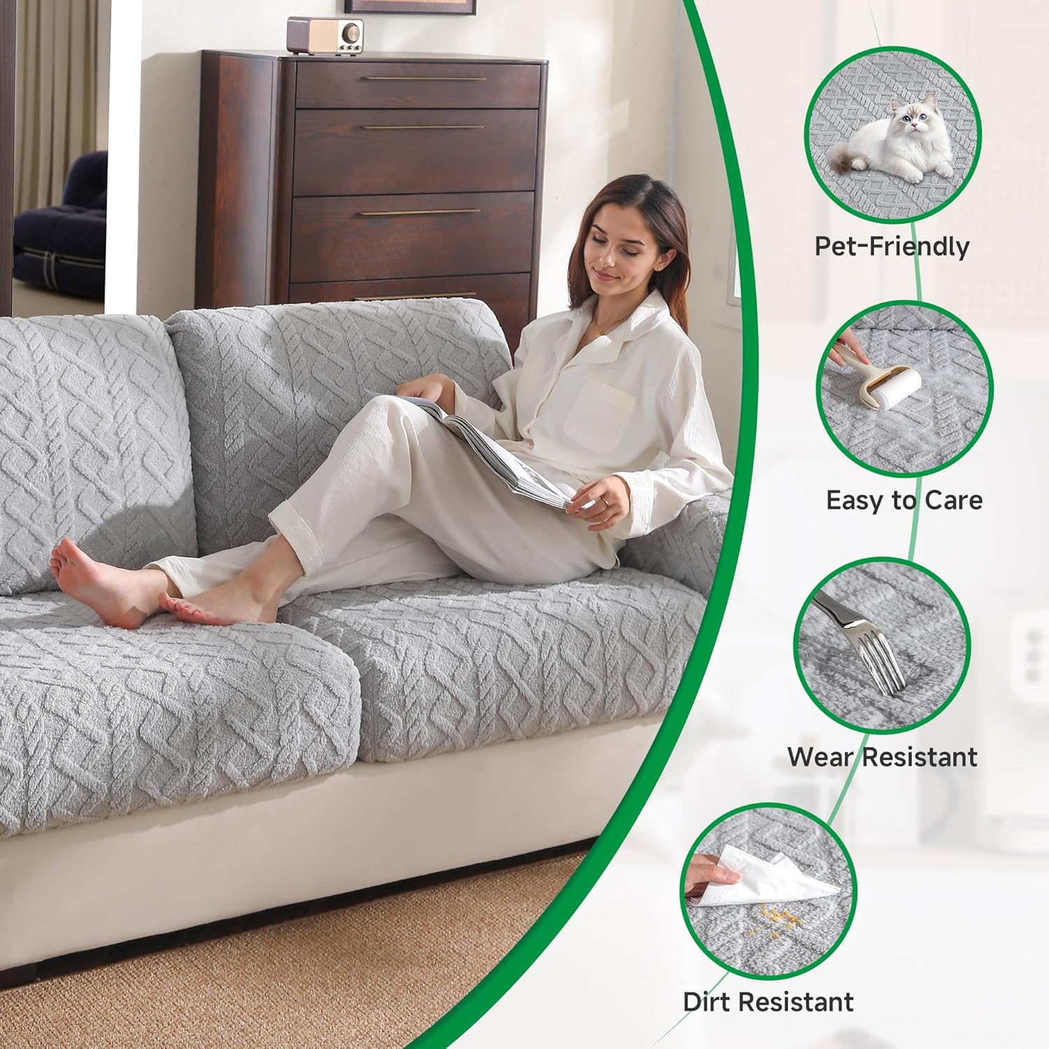 Couch Cushion Covers, Super Soft Thicker Fleece Sofa Cover Stretch Sectional Sofa Slipcover Washable Pet Friendly Anti-Slip Stain Resistant Furniture Cover for Home(1 Back Cover,Dark Gray)