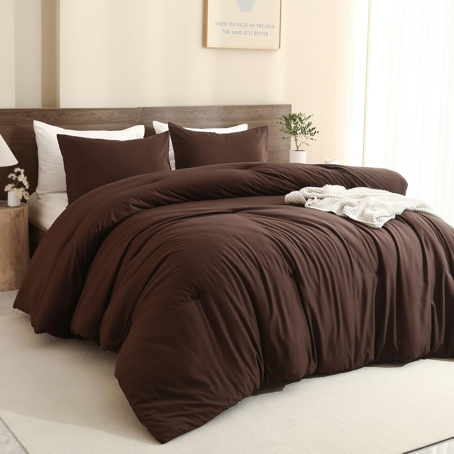 Earthy Brown Comforter Queen Size, Neutral 3 Pieces Comforter Set