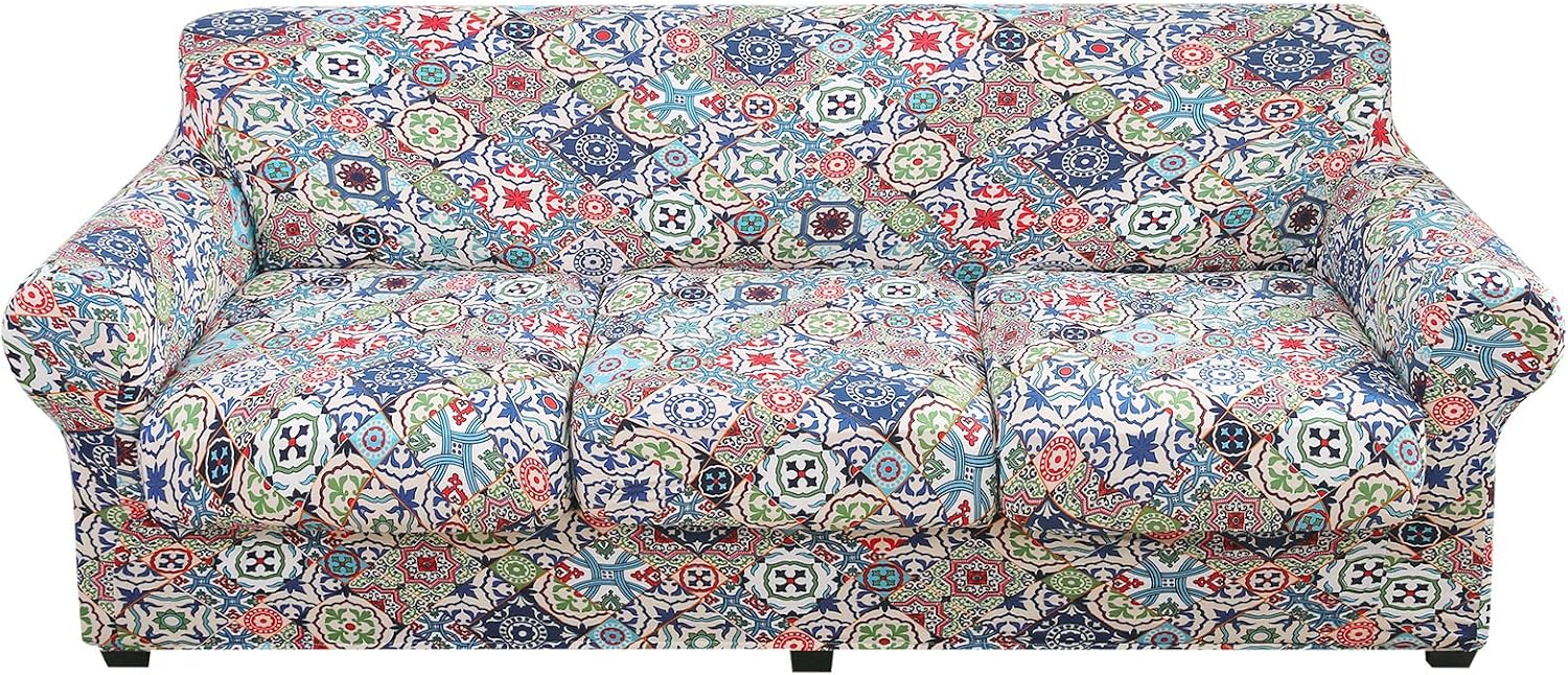 hyha Couch Covers, Chair/Sofa Covers, Floral Pattern, Stretch, Printed, 2 Pieces, Armchair Slipcover, Separate Couch Cushion Slipcover, Furniture Protector for Dogs(Armchair, Paisley Floral)