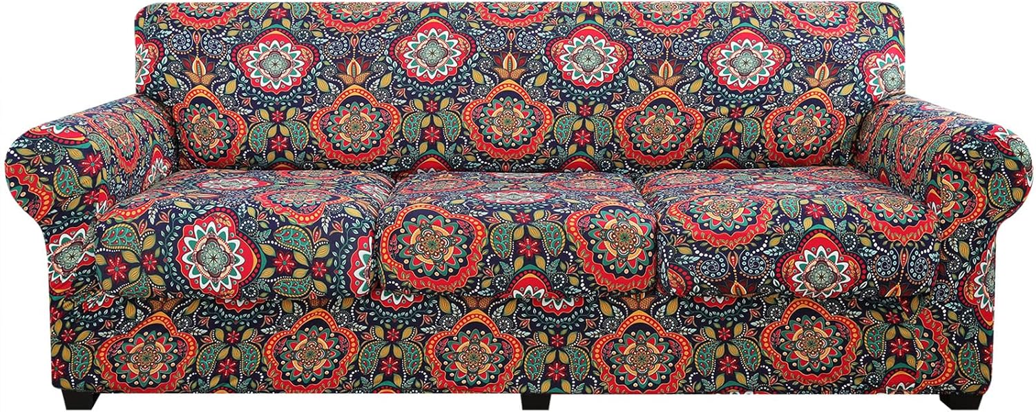 hyha Couch Covers, Chair/Sofa Covers, Floral Pattern, Stretch, Printed, 2 Pieces, Armchair Slipcover, Separate Couch Cushion Slipcover, Furniture Protector for Dogs(Armchair, Paisley Floral)