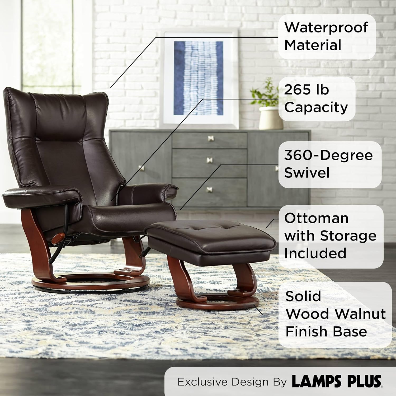 Leather Recliner with Ottoman Chair