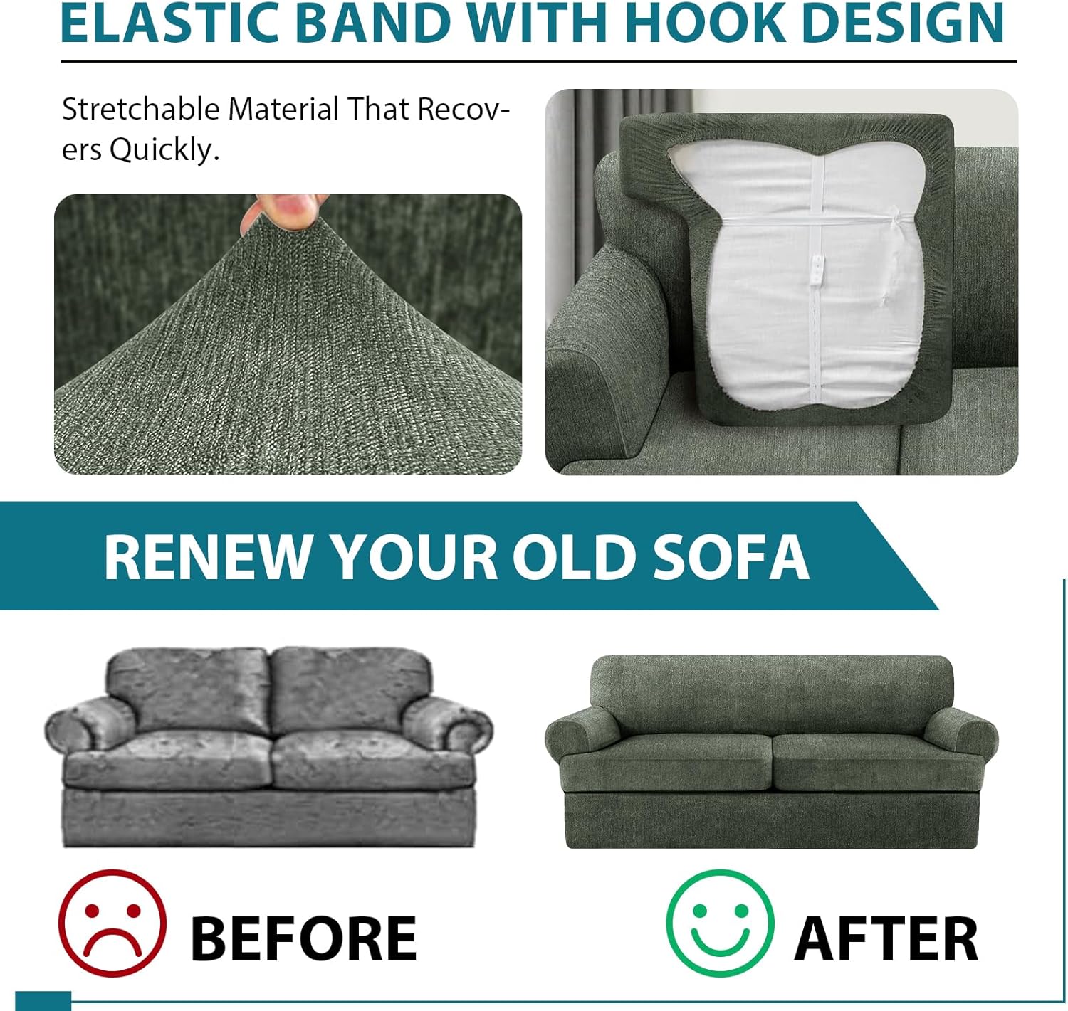 2 Pieces T Cushion Chair Covers