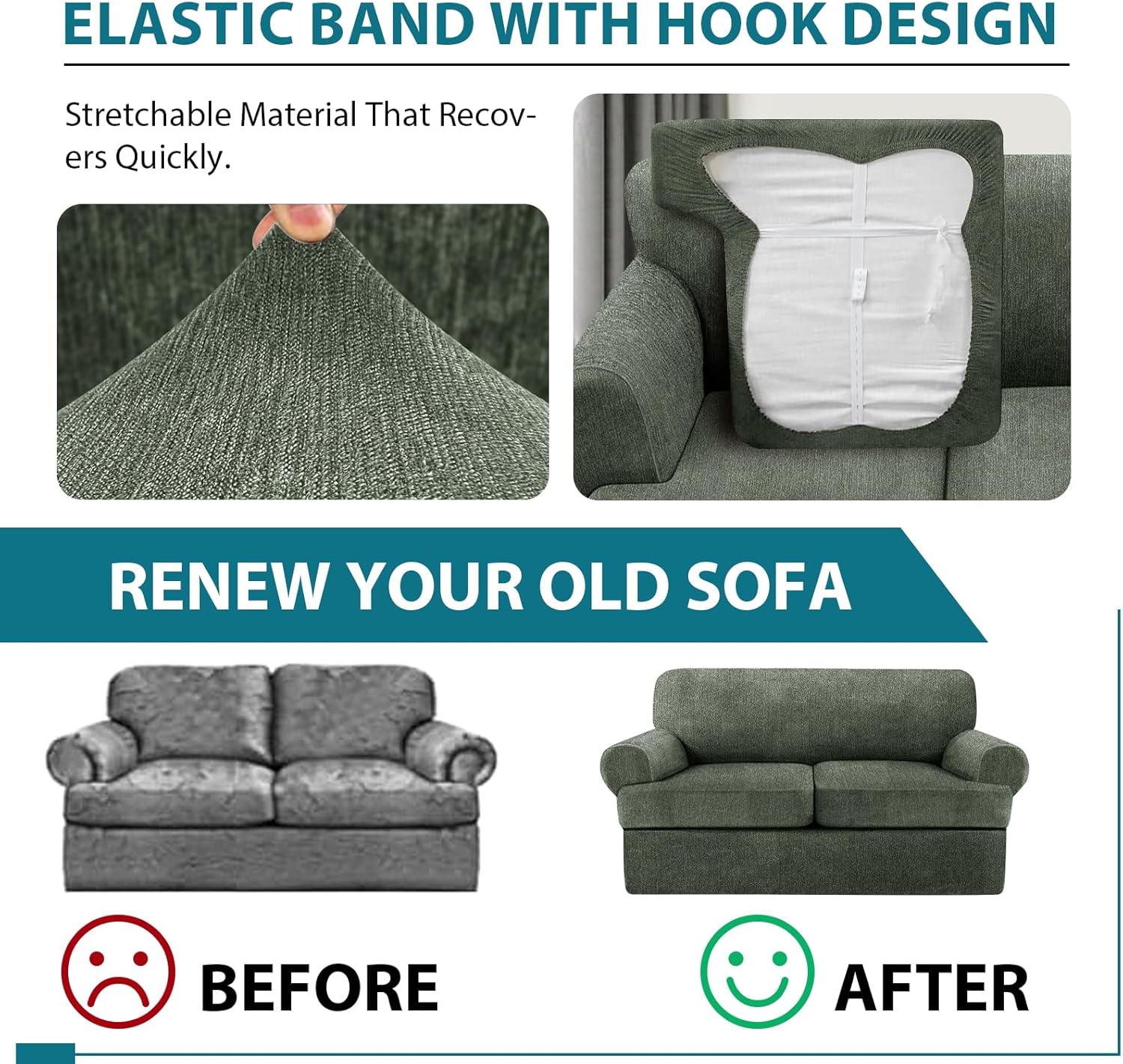 2 Pieces T Cushion Chair Covers