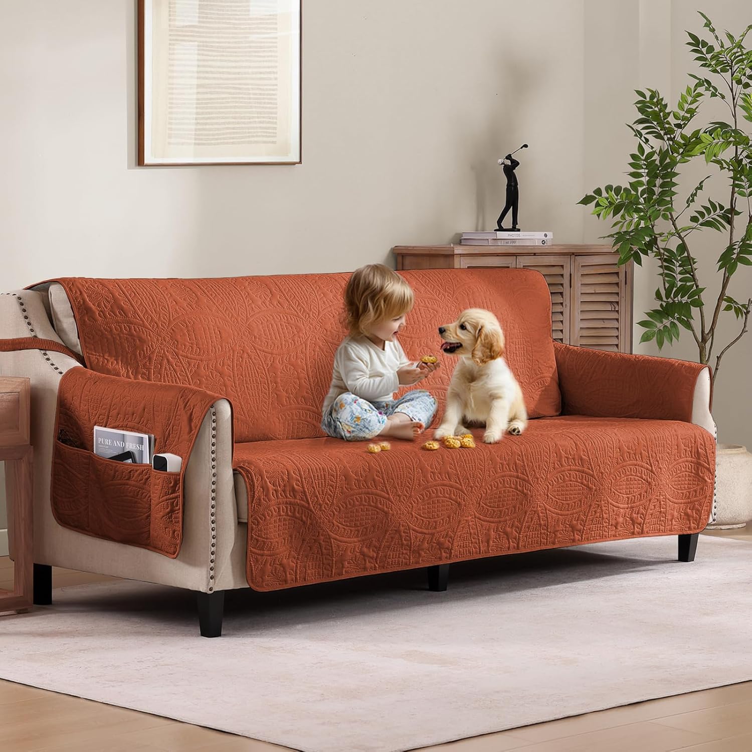 Beige Quilted Recliner Covers, Water-Repellent Recliner Slipcovers, Lazy Boy Chair Covers, Pet Friendly Recliner Cover for Dogs Cats, Washable Furniture Protector (Recliner 22", Beige Cream)