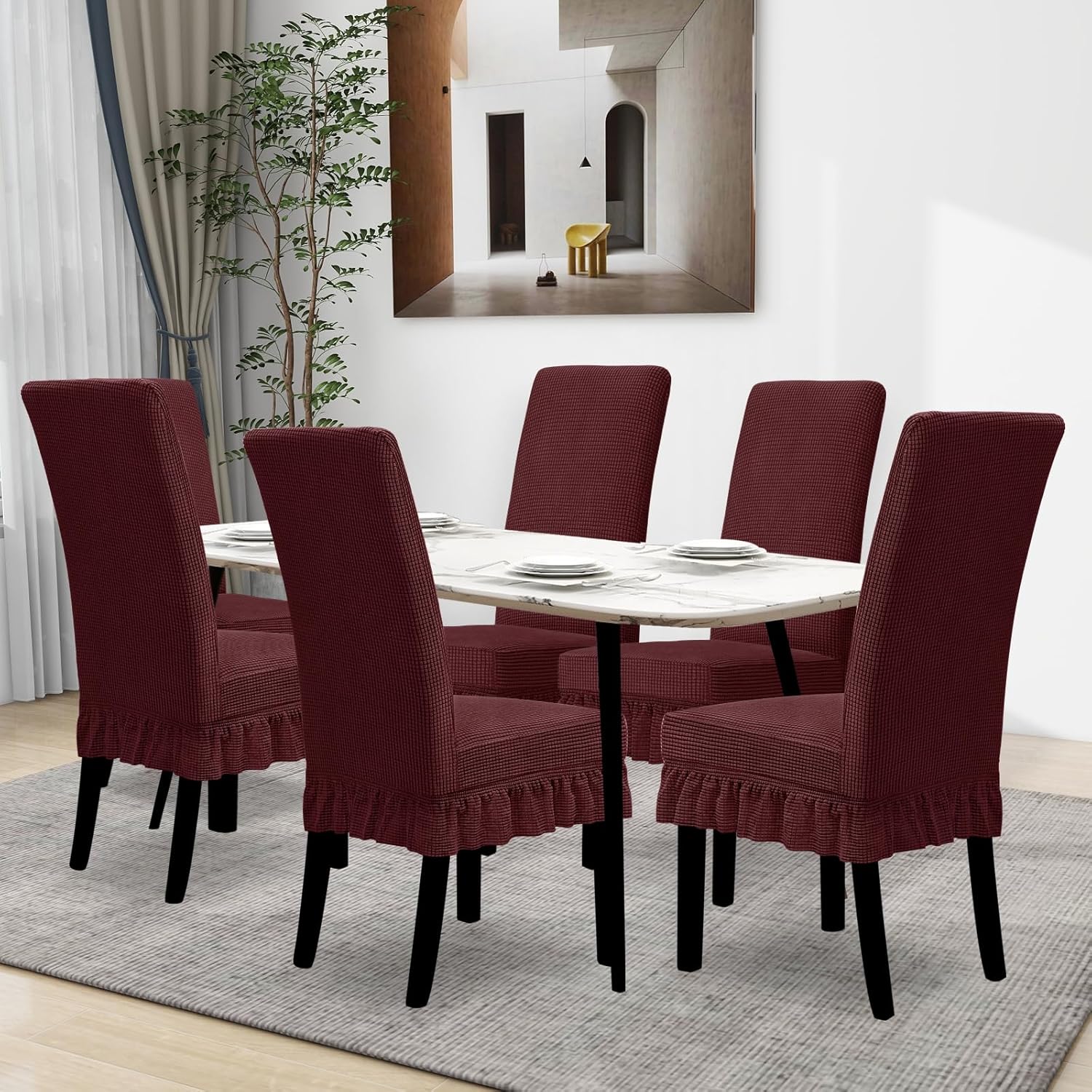 Easy-Going Dining Chair Covers Stretch Parsons Chair Slipcover with Skirt Chair Covers for Dining Room Restaurant Banquet (2 PCS, Light Gray)