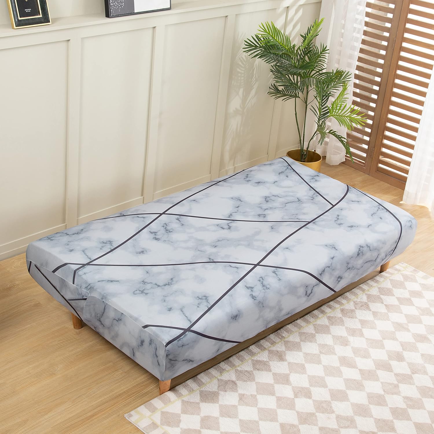Linen Blue Armless Sofa Bed Cover