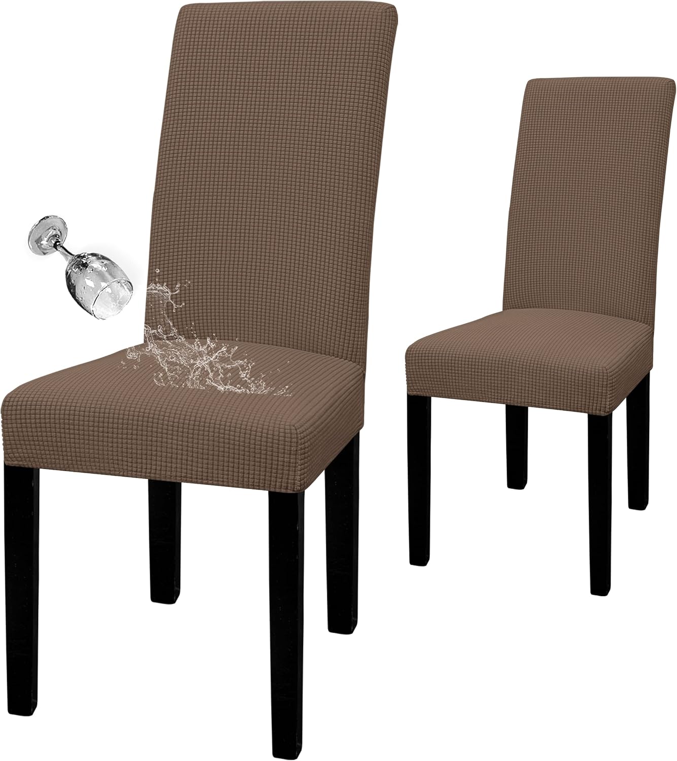 Easy-Going 100% Waterproof Dining Room Chair Cover Set of 6, Stretch Jacquard Parson Chair Slipcover Removable Washable Chair Protector for Home, Restaurant, Banquet (Large, Light Gray)