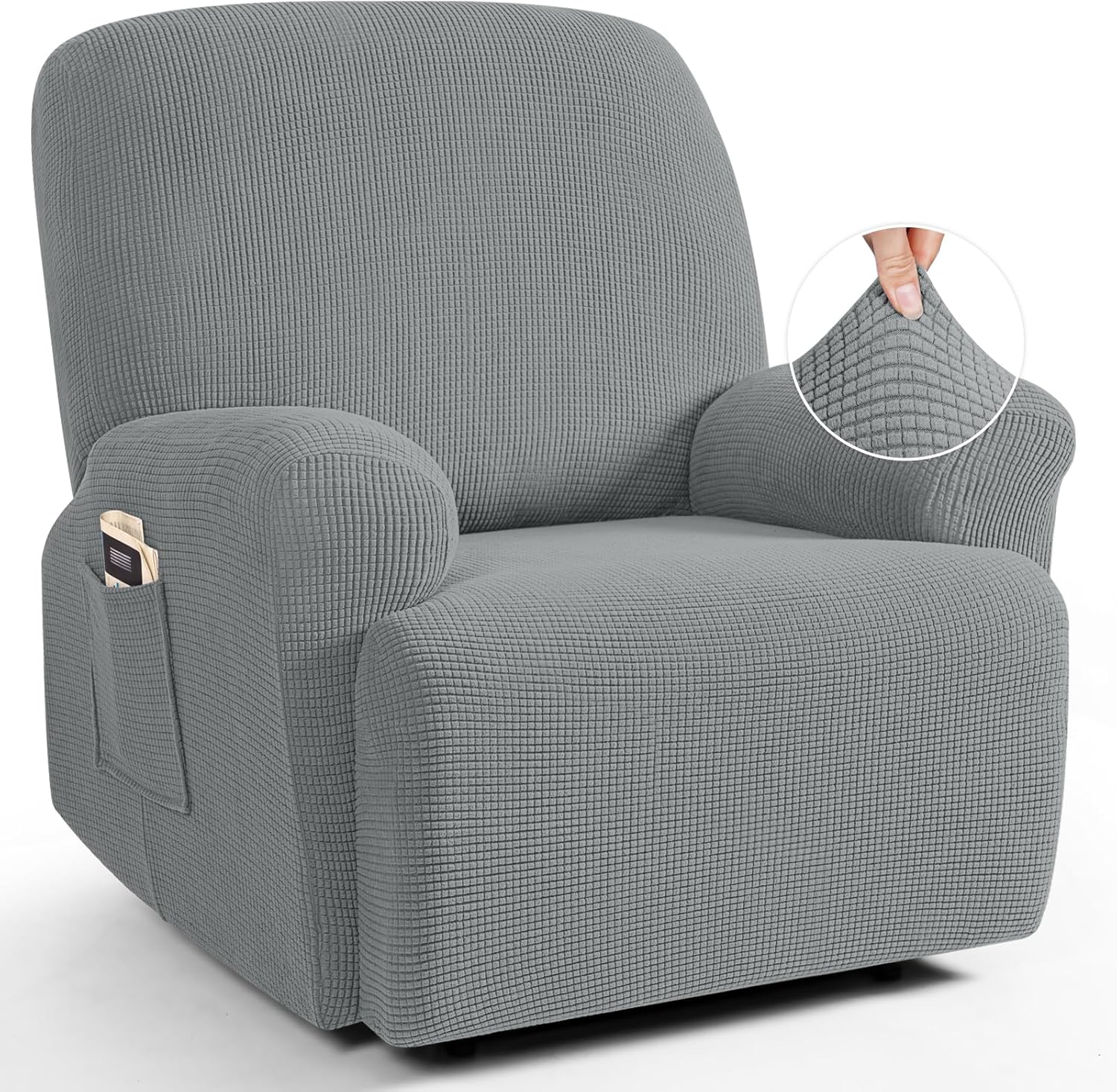 TAOCOCO Recliner Cover 4-Pieces, Recliner Stretch Sofa Slipcover, Recliner Cover 1 Seat, Couch Protector Soft, Furniture Protector Covers with Elastic,Chair Covers Jacquard Pattern (Grey)